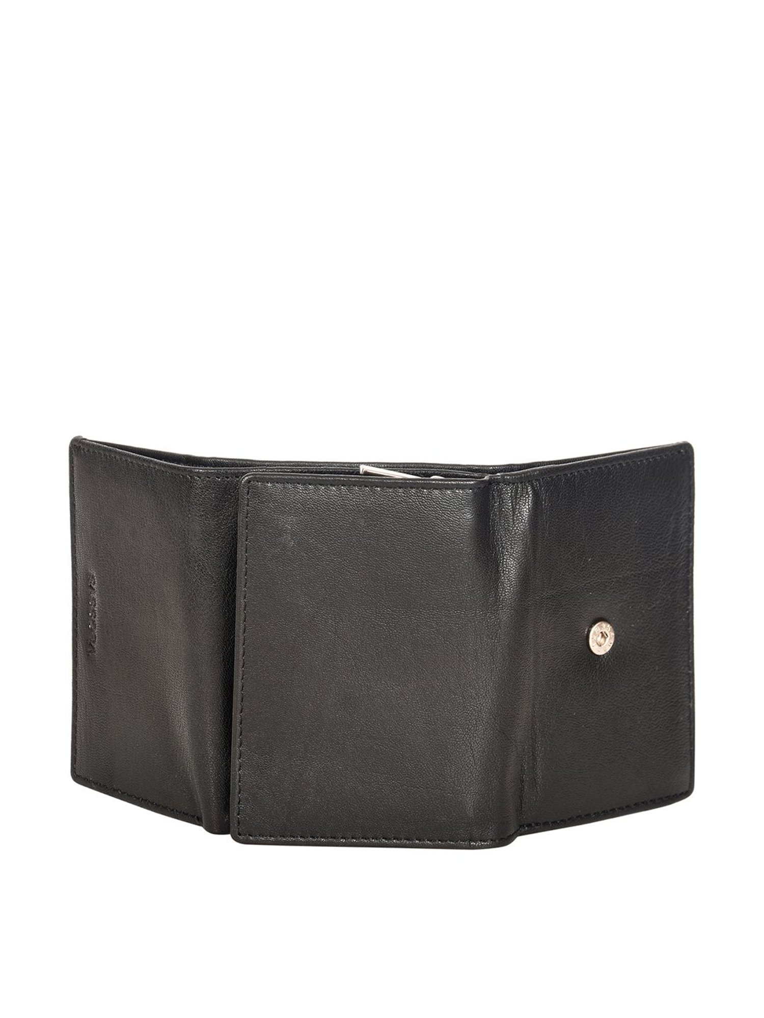 SASSORA Black Solid Rfid Tri-Fold Wallet for Women