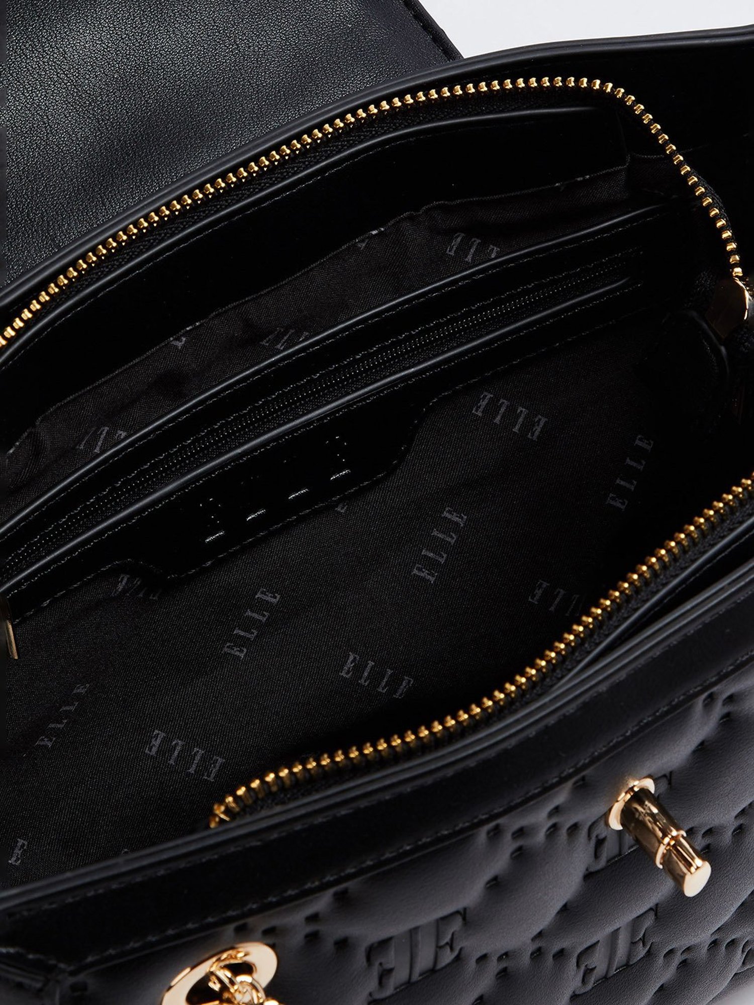 Elle Black Textured Sling Handbag