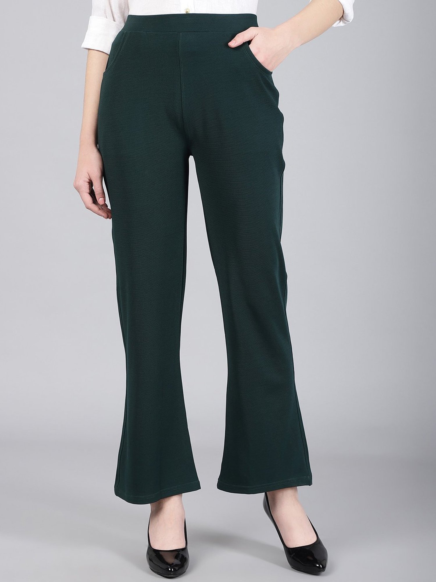 FITHUB Teal Regular Fit High Rise Bootcut Trousers