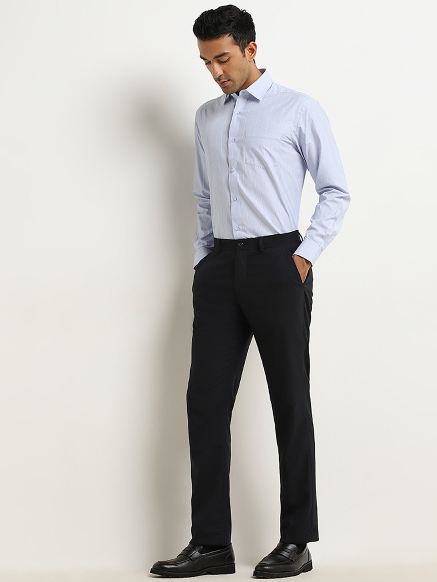 WES Formals by Westside Blue Pinstripe Design Relaxed-Fit Shirt