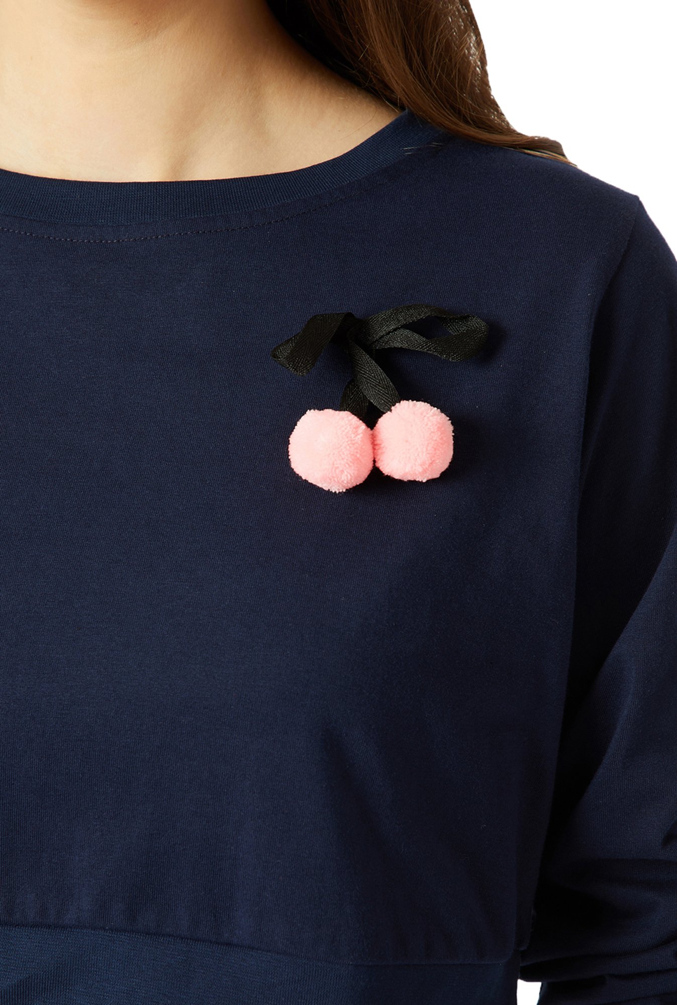 Miss Chase Navy Cotton Regular Fit Top