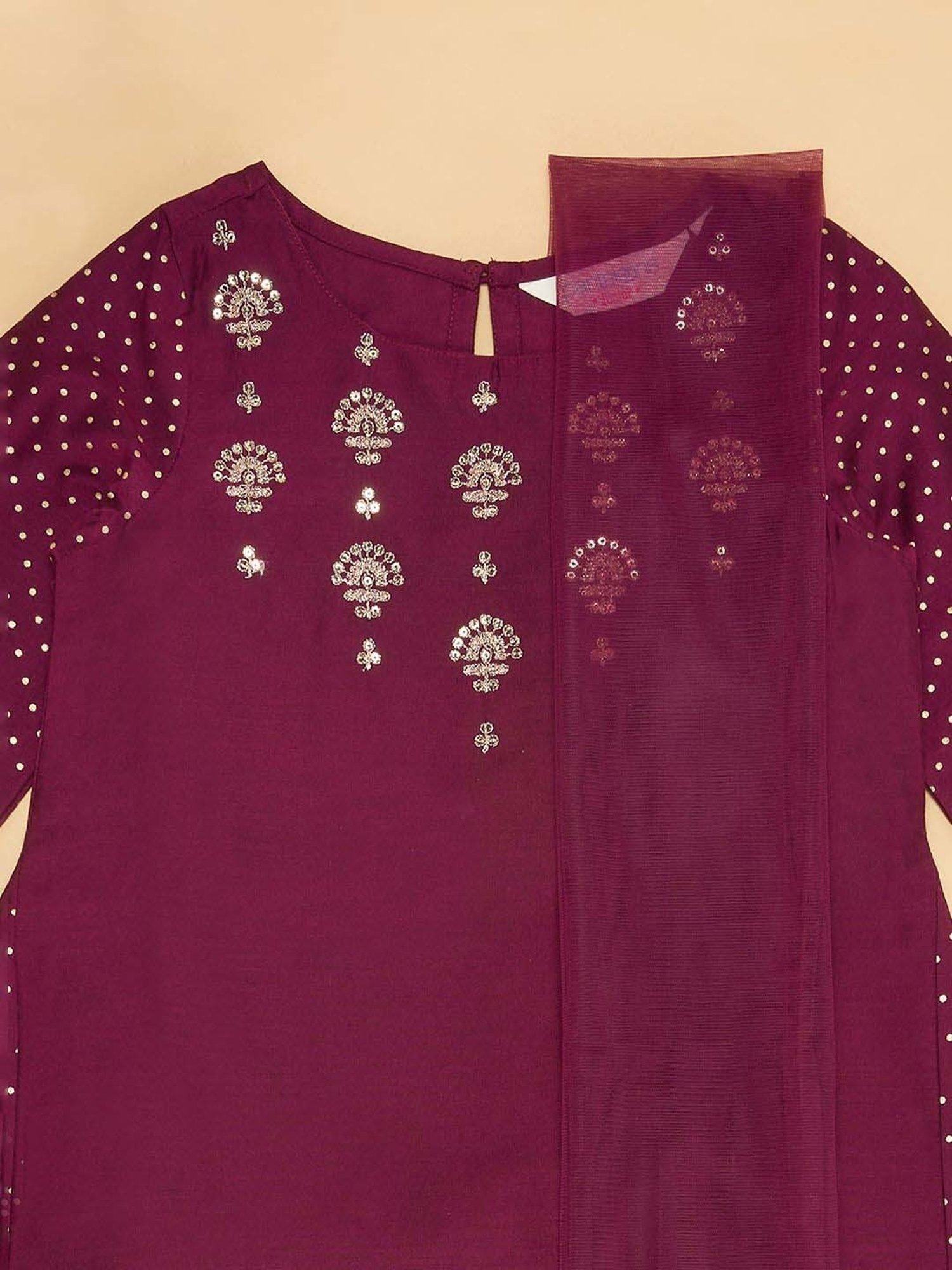 Akkriti by Pantaloons Kids Wine Embroidered Kurta Set