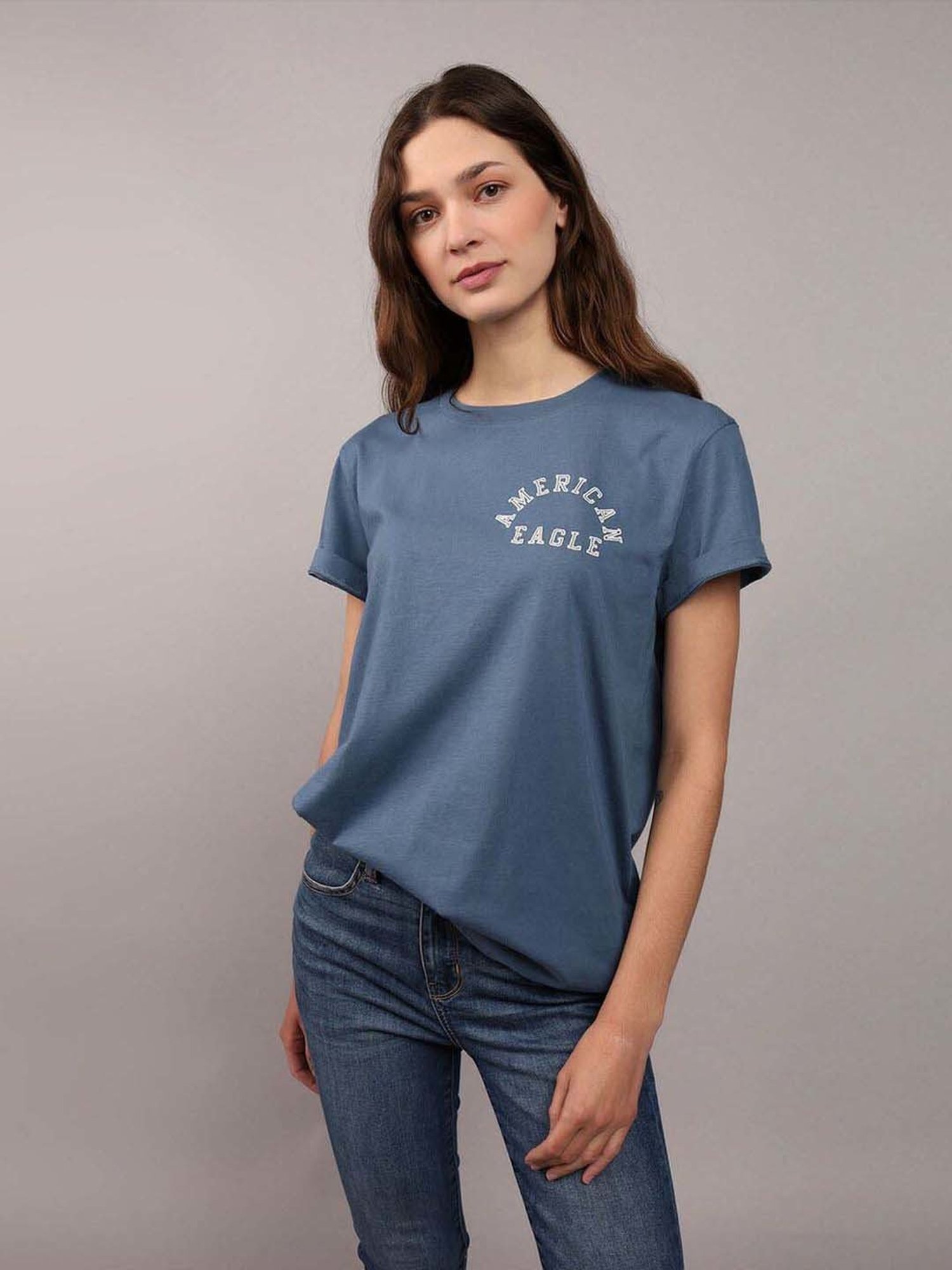 American Eagle Outfitters Blue Cotton Printed T-Shirt