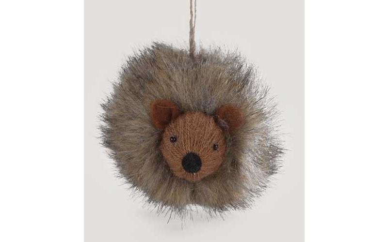Roman 2.75" Enchanted Forest Hedgehog Furry Knit Ball Christmas Ornament - Brown