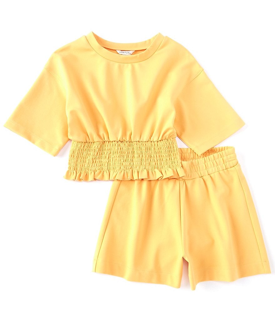 Habitual Big Girls 7-16 Short Sleeve Smocked Waist Shorts Set