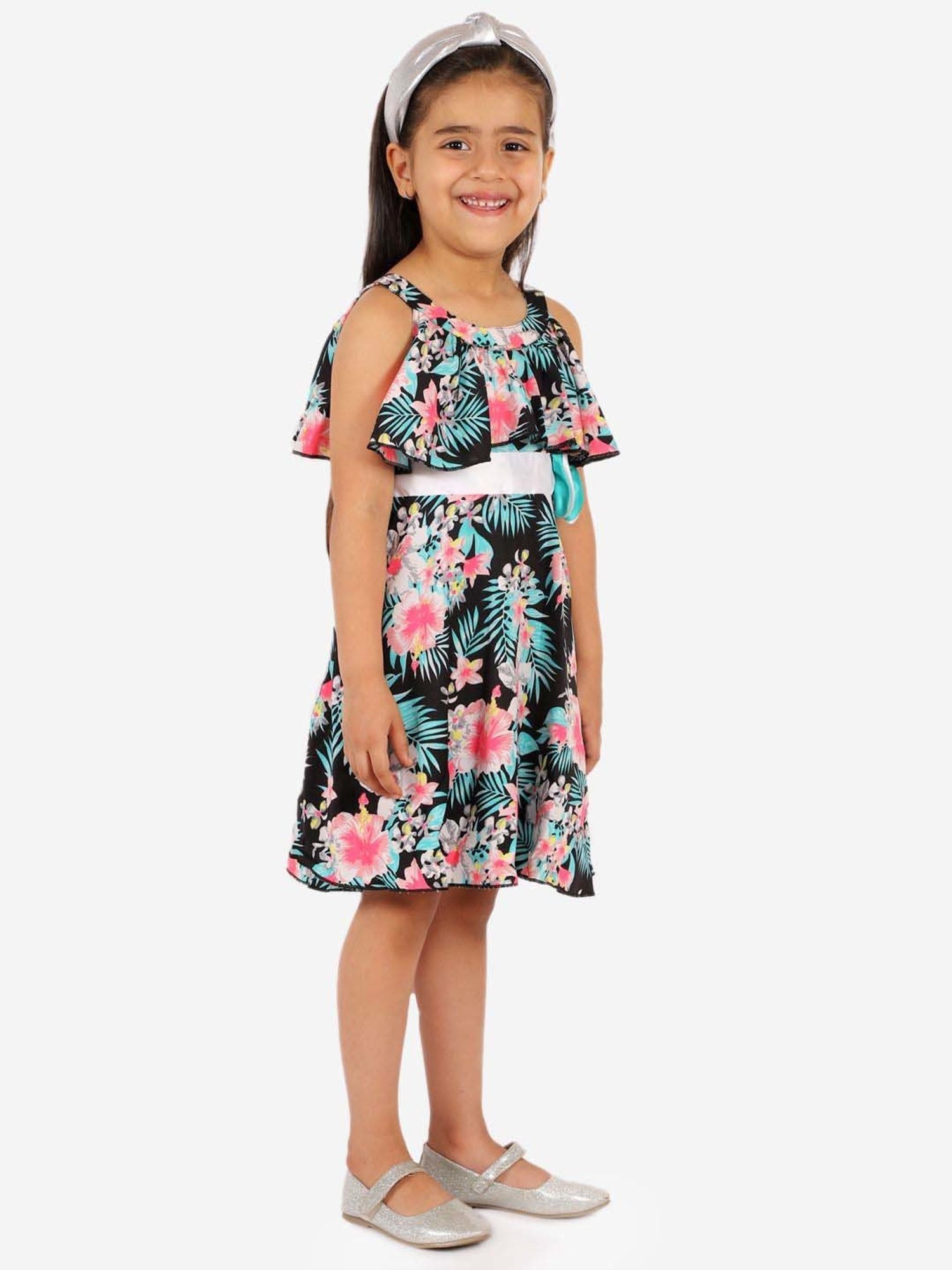 KidsDew Black & Pink Floral Print Dress