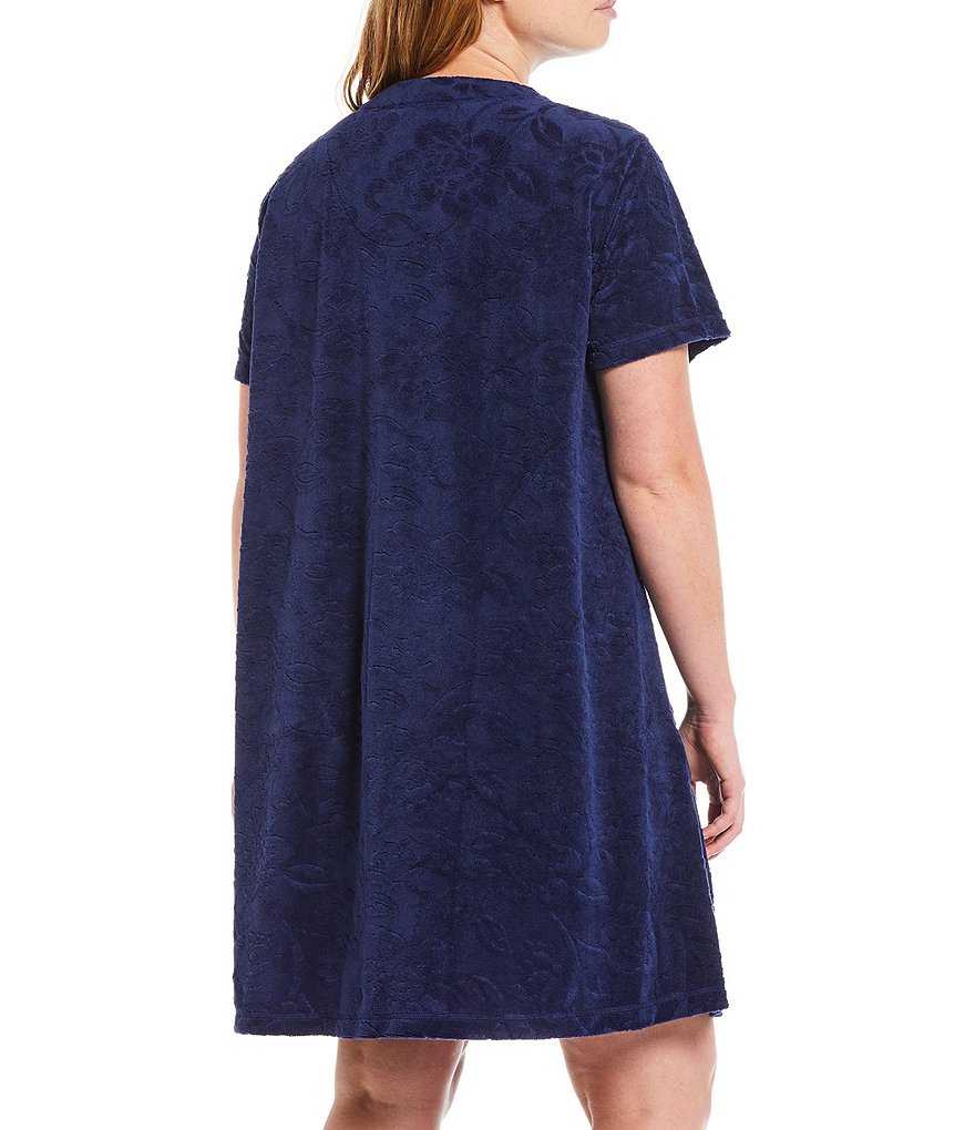 Kate Landry Plus Solid V-Neck Sleeve Midi Lounge Dress