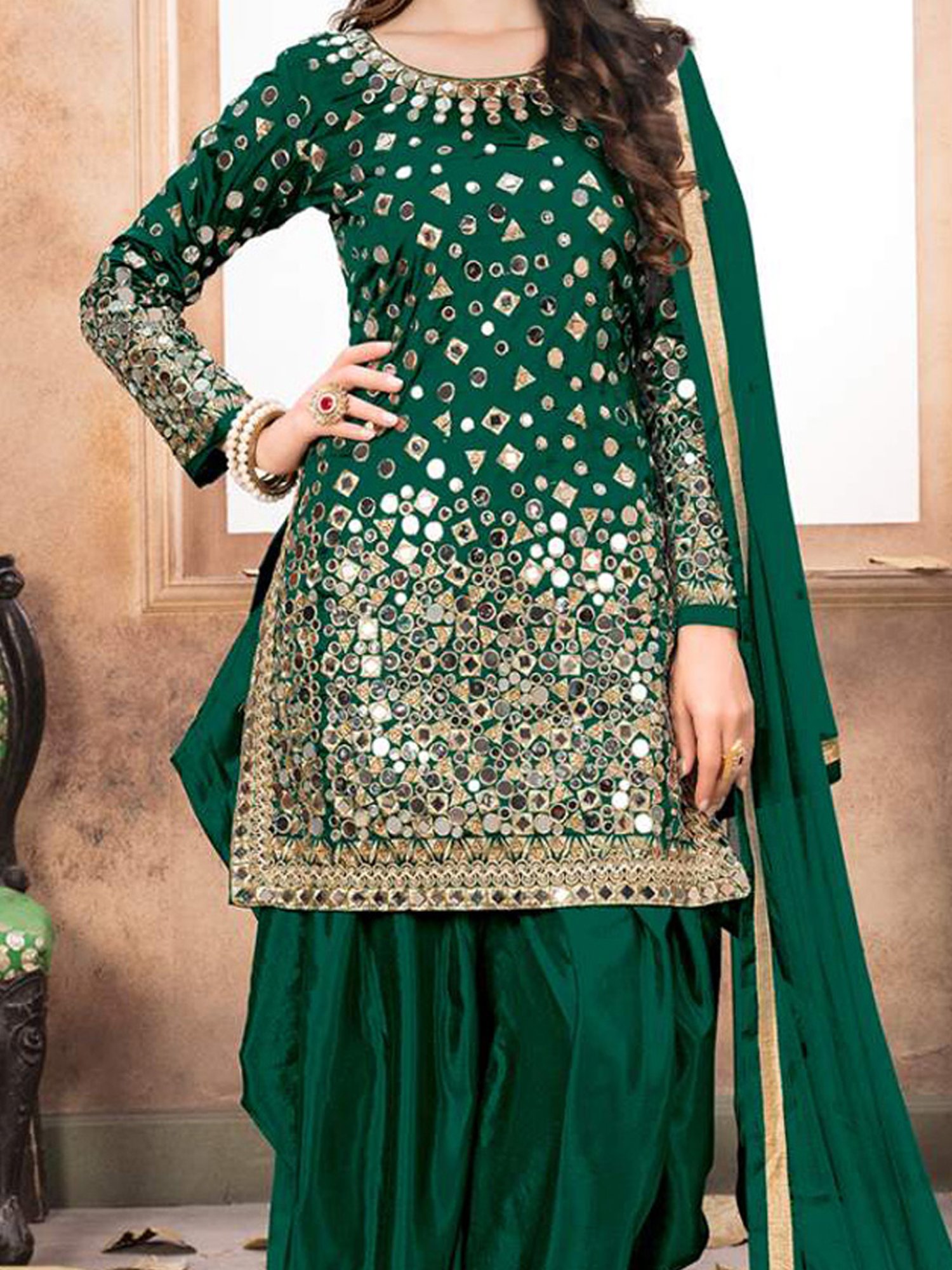 Odette Green Embroidered Unstitched Dress Material