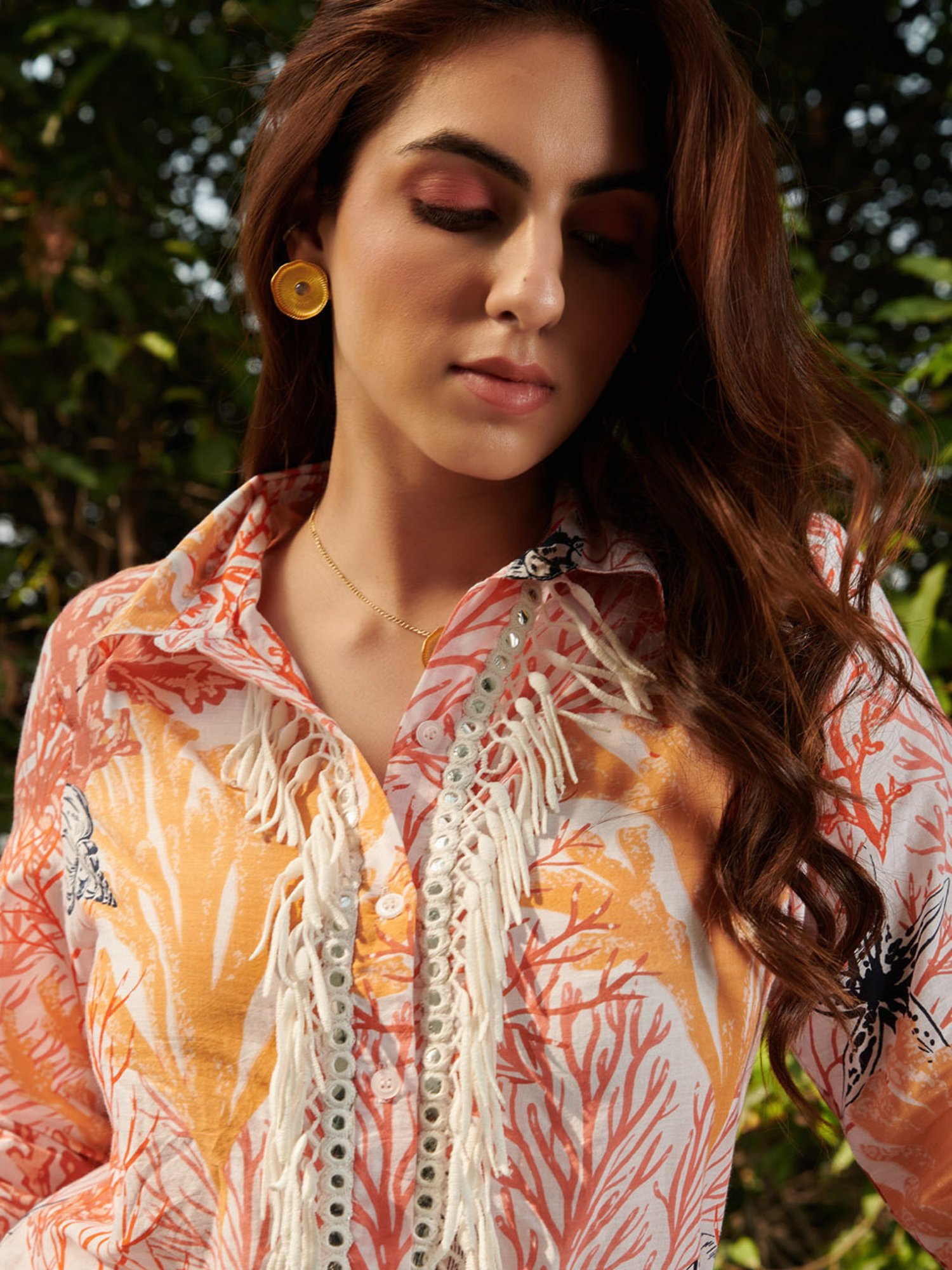 Cin Cin Orange Aqua Shirt With Tapered Pants