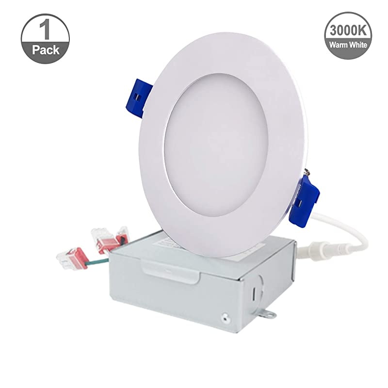 LED Recessed Low Profile Slim Panel Light with Junction Box Air Tight 4 inch 9W 550 Lumens 3000K Warm White CRI80+ Dimmable cETLus Listed Energy Star Certified 1 Pack