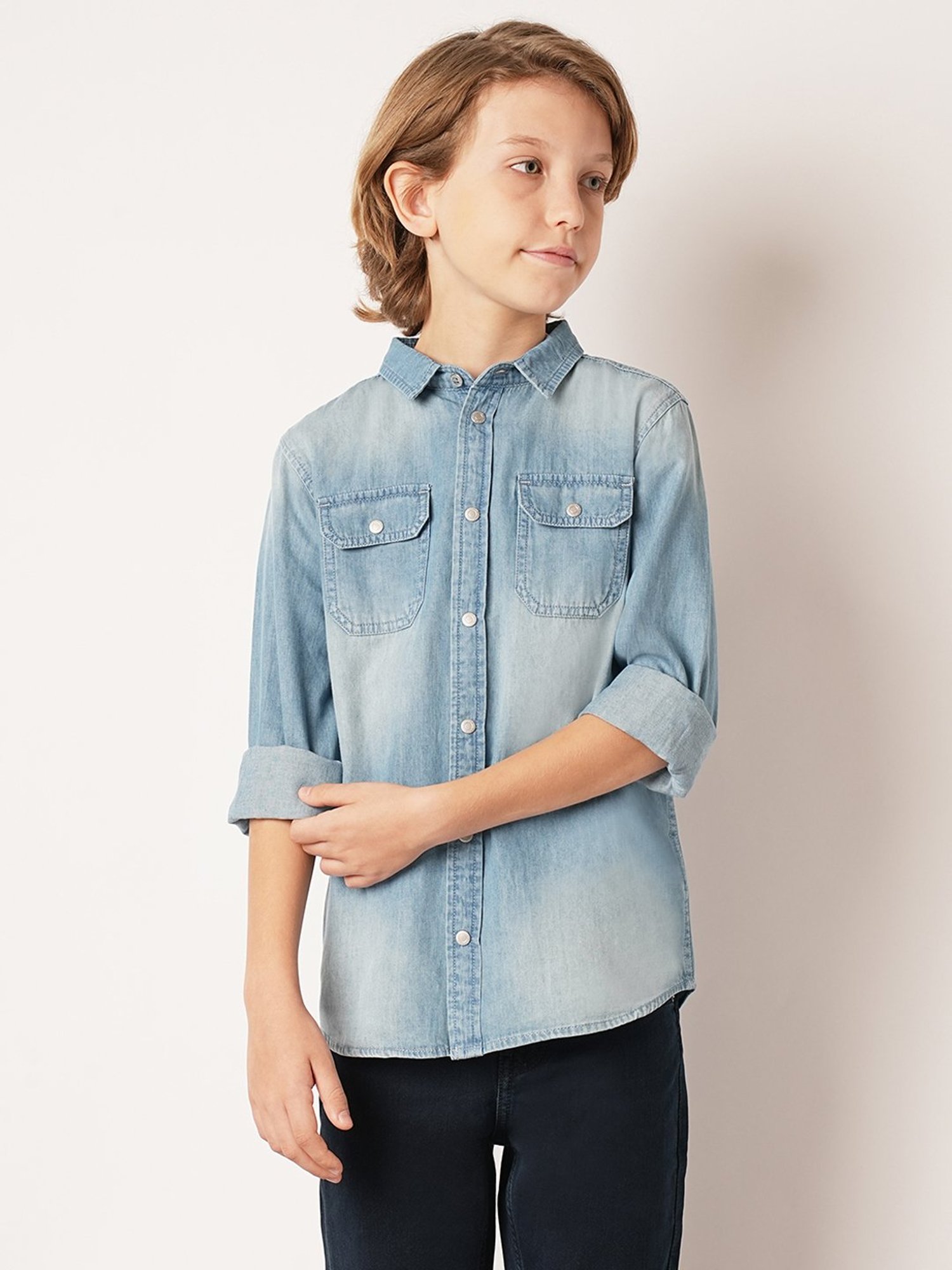 Jack & Jones Junior Blue Solid Full Sleeves Shirt
