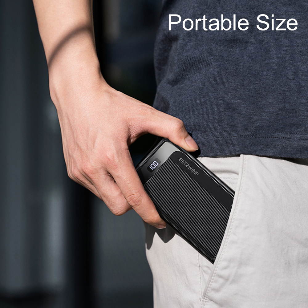 BlitzWolf BW-P12 10000mAh 22.5W Digital Display Power Bank with Real-time Battery Display, Dual QC3.0 PD18W Output, Micro PD18W Input and Striped Styling