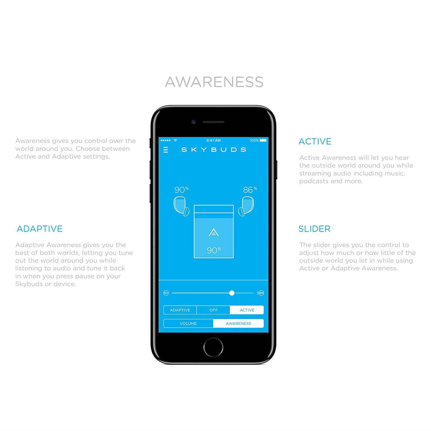 Alpha Audiotronics Skybuds - Truly Wireless Earbuds w/Digital Microphone, Adaptive Awareness & Mobile App (Nimbus)