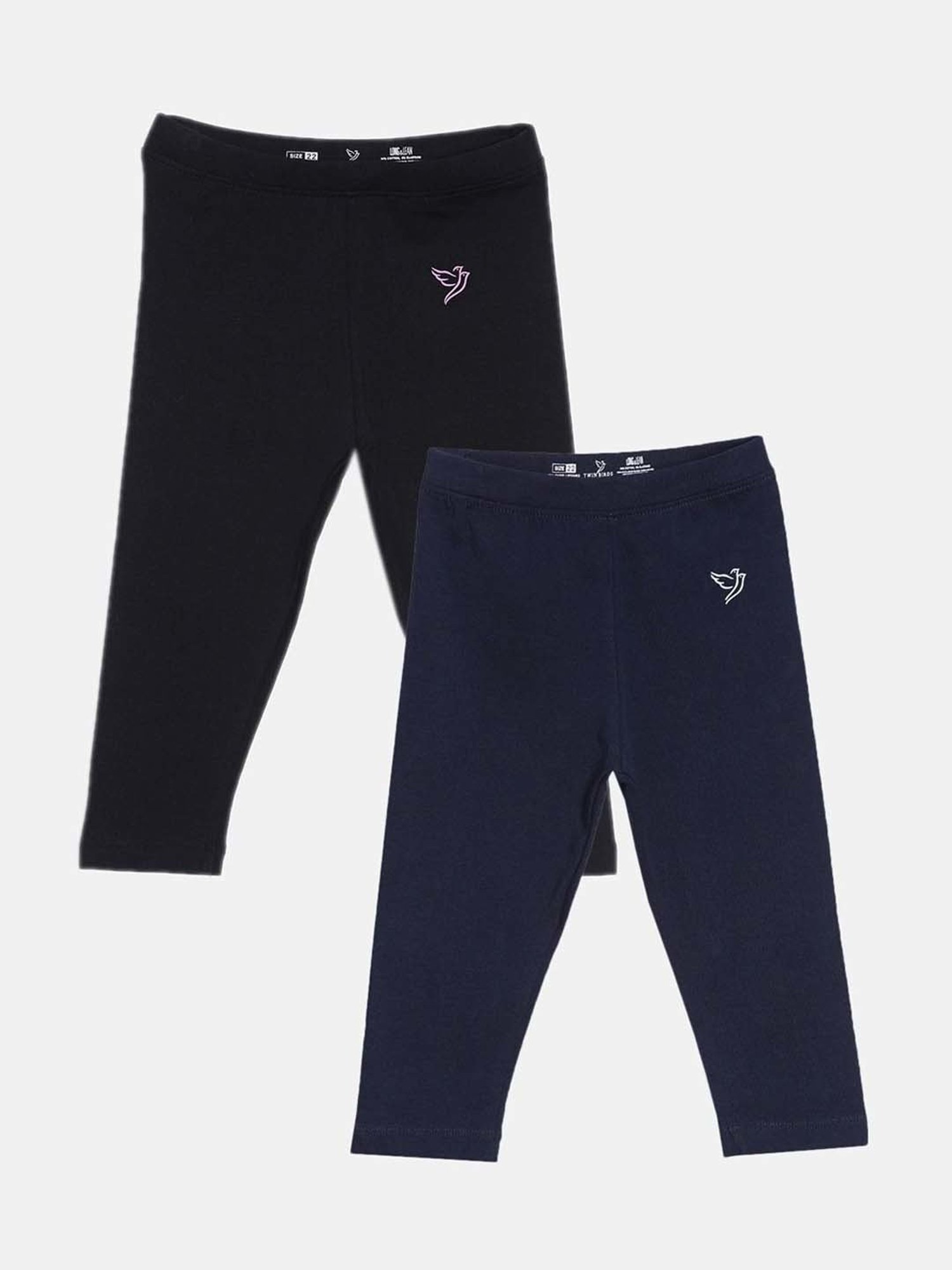 TWIN BIRDS Kids Black & Navy Cotton Regular Fit Leggings (Pack of 2)