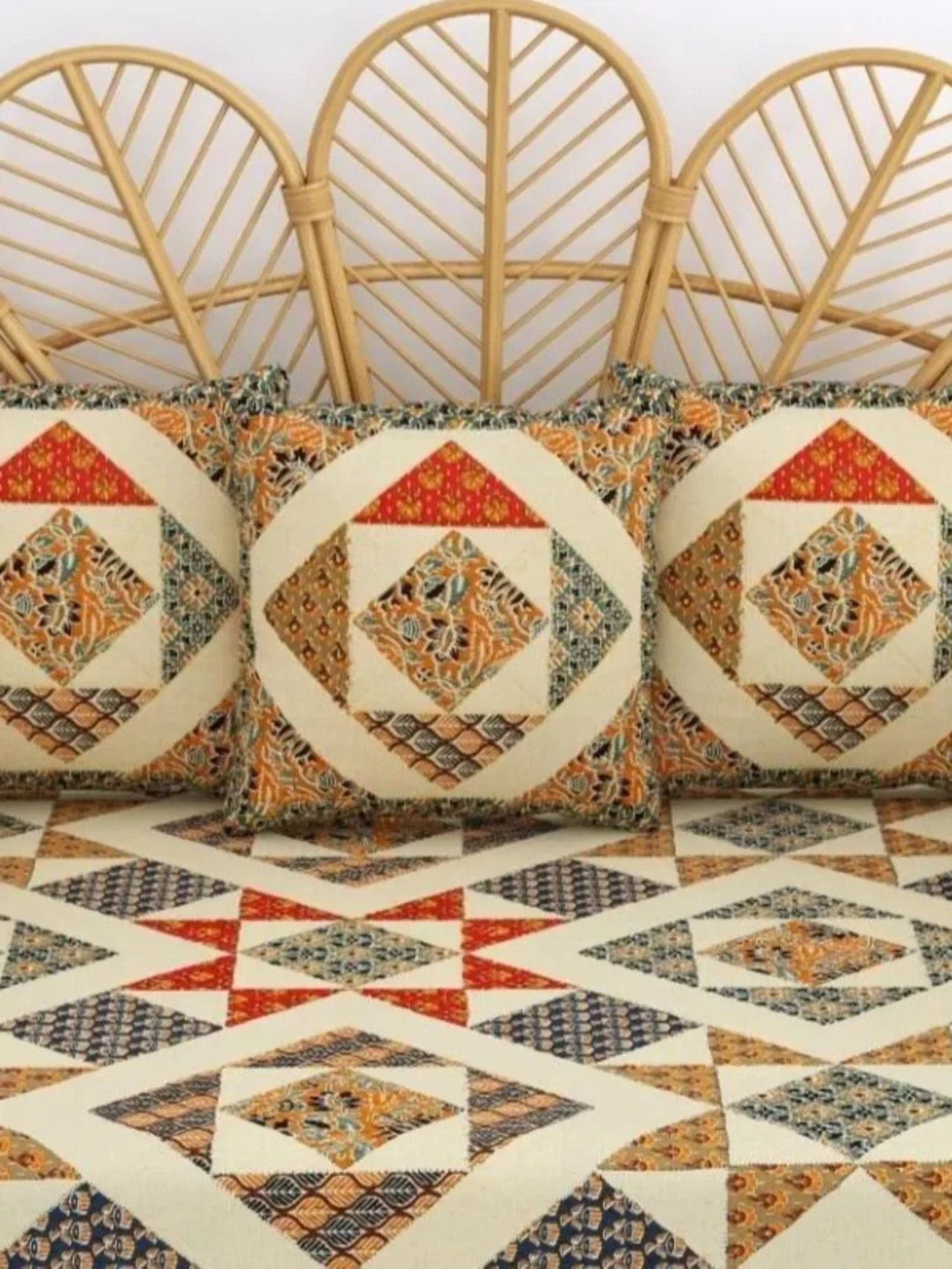 Living Roots Printed Yellow 300 TC Cotton Single Diwan - Set of 8