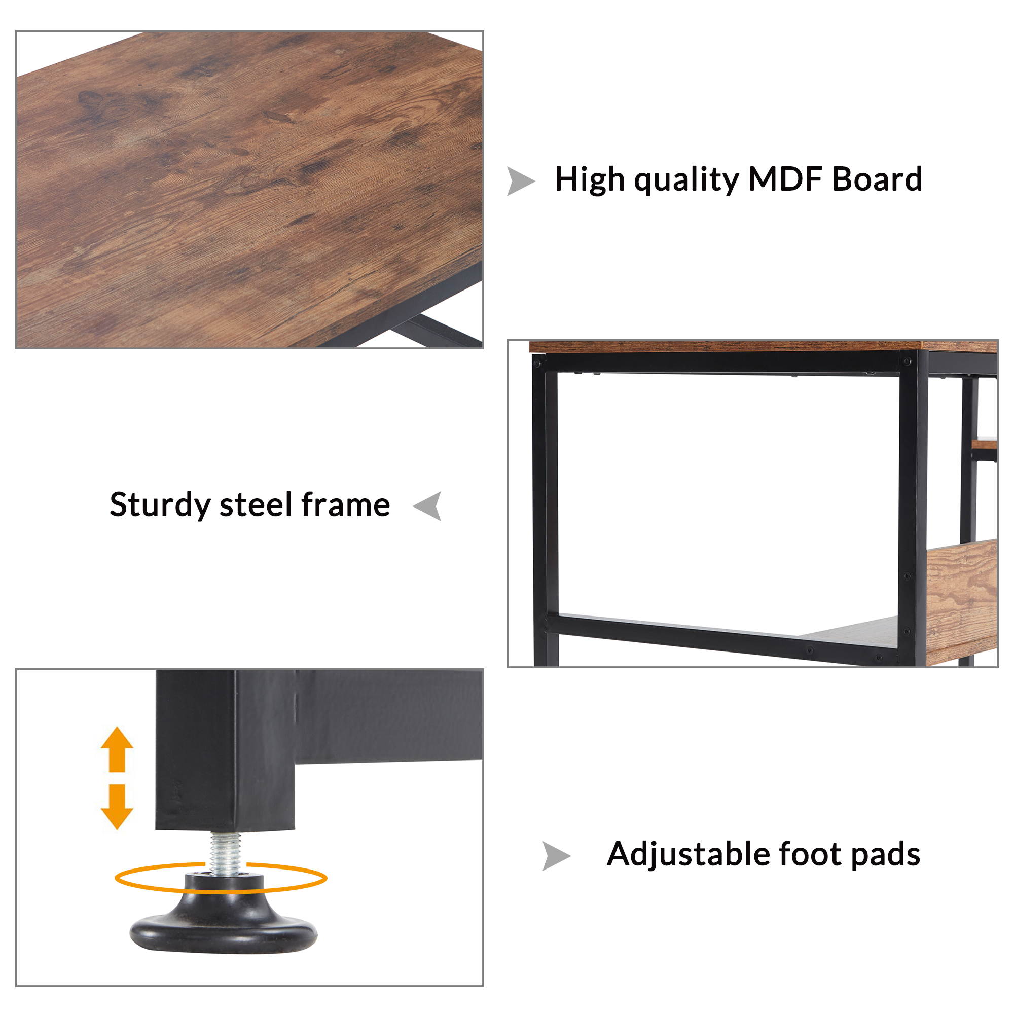 59" Home Office Computer Desk Large Modern Office Desk Study Writing Table Gaming Desk Workstation with 4-Tier Storage Shelves, Bookshelf and Tower Shelf Brown