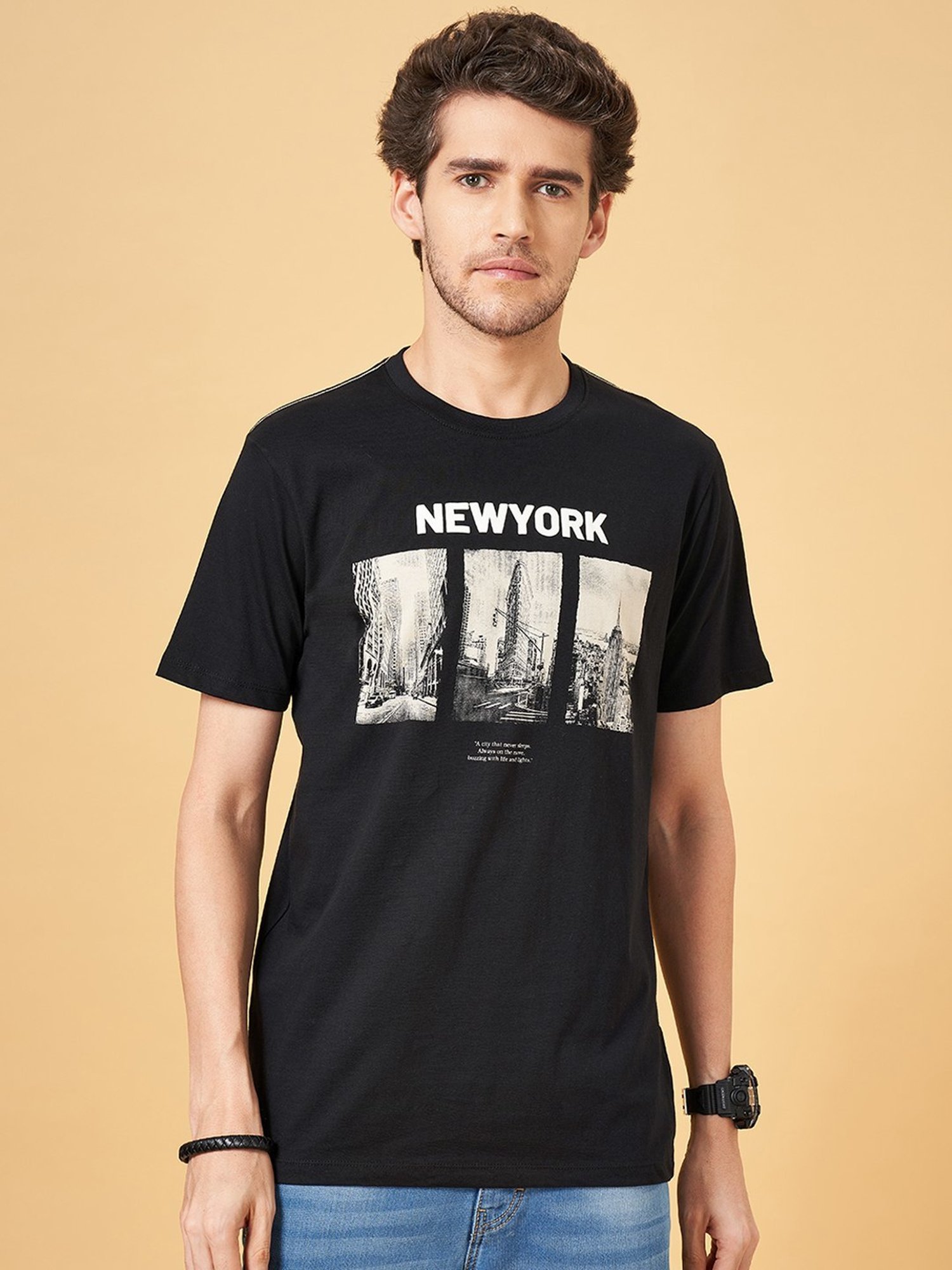 Sf Jeans By Pantaloons Black Slim Fit Printed T-Shirt