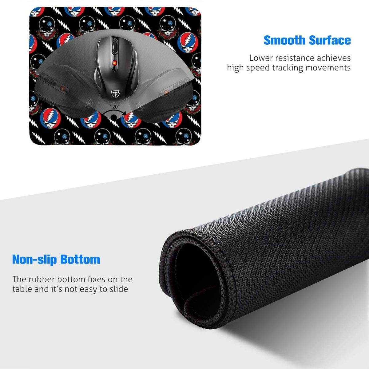 Colorful Grateful Skull Mousepad Anti-Slip Mouse Pad Mat Mice Mousepad Desktop Mouse Pad Laptop Mouse Pad Gaming Mouse Pad Dead Skulls Printed 7.1x8.7 inches/11.8x9.85 inches