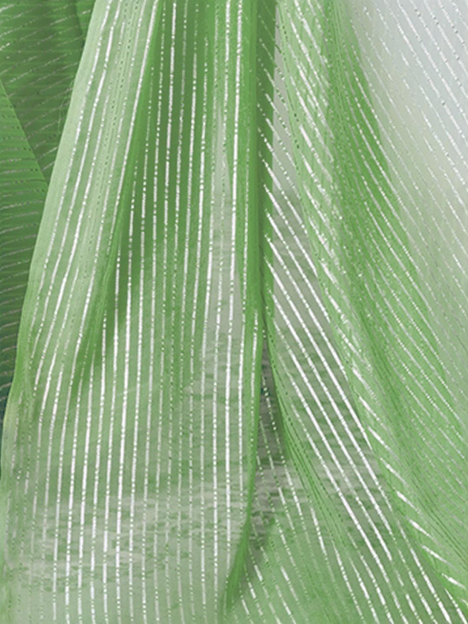 Satrani Green & White Striped Saree With Unstitched Blouse