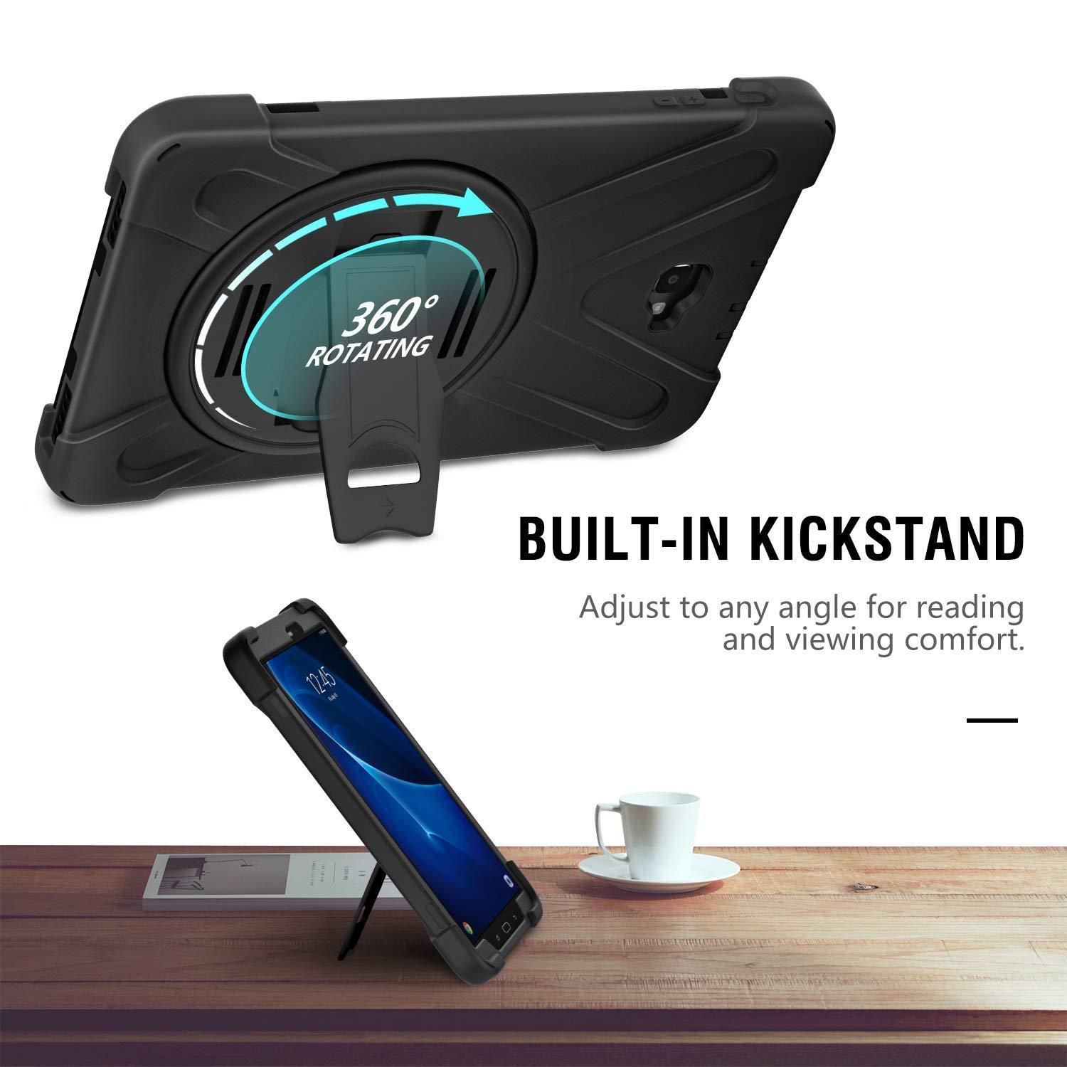 moko samsung galaxy tab a 10.1 case, heavy duty shockproof fullbody hybrid rugged 360 degree rotating stand cover for galaxy tab a 10.1" tablet no s pen version smt580/t585  black