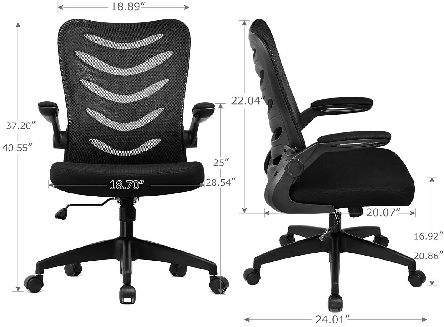 Office Chair Ergonomic Desk Computer Chair with Flip Up Arms Lumbar Support Adjustable Swivel Mid Back for Home Office Black