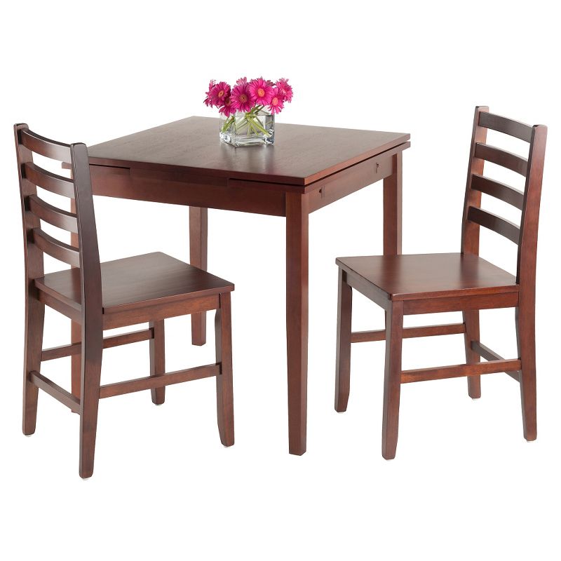 3pc Pulman Extendable Dining Table Sets with Ladder Back Chairs Wood/Walnut - Winsome