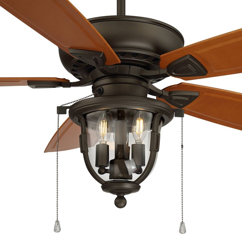 52" Casa Vieja Farmhouse Outdoor Ceiling Fan with Light LED Dimmable Emperial Bronze Clear Glass Wet Rated Patio Exterior Porch