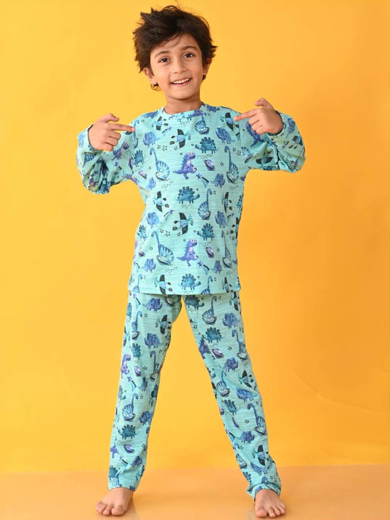 Anthrilo Kids Aqua Cotton Printed Full Sleeves T-Shirt & Trouser