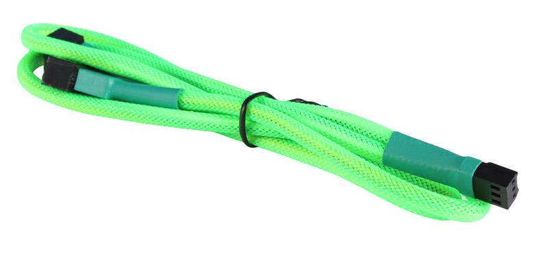 Green Sleeved 3-Pin Fan Cable Y Splitter Extension with Black Connectors (12" Length)