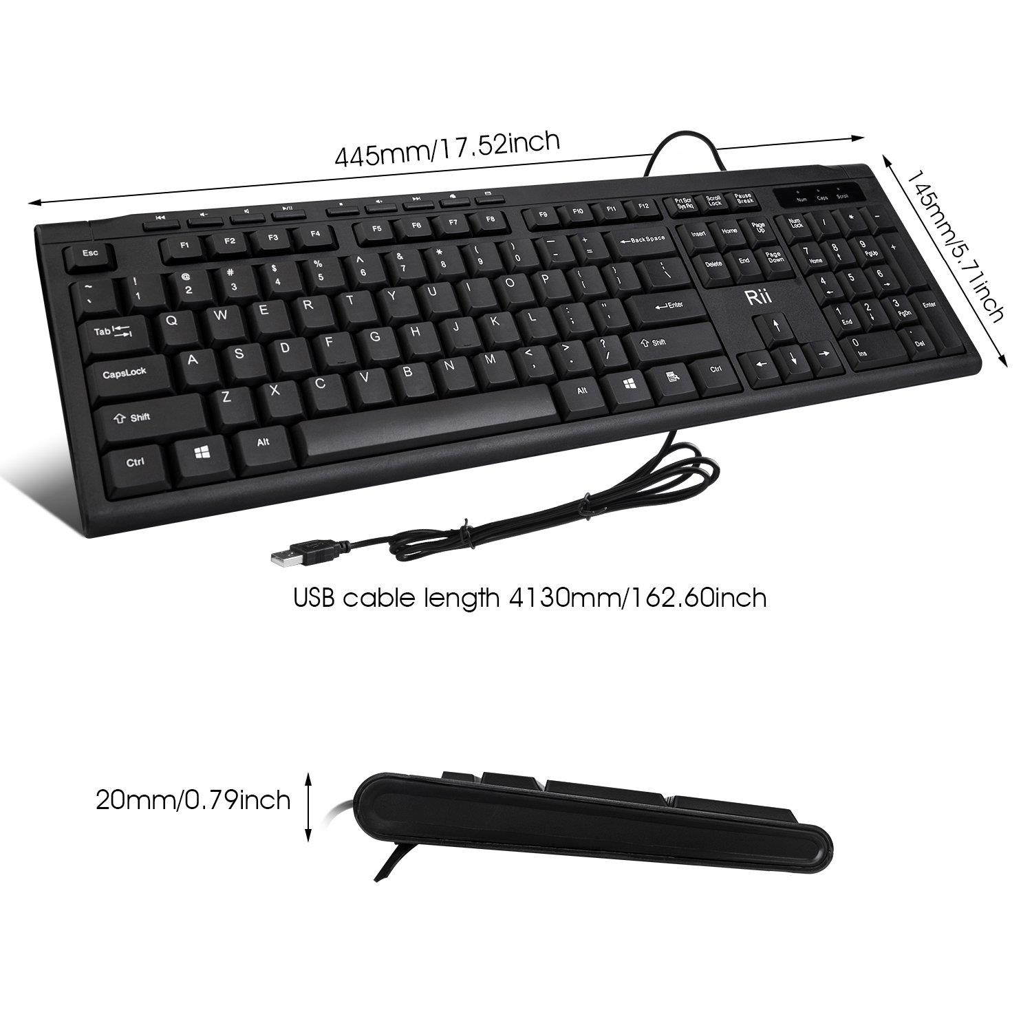 Rii RK907 Ultra-Slim Compact USB Wired Keyboard for Mac and PC,Windows 10 / 8 / 7 / Vista / XP (Black)