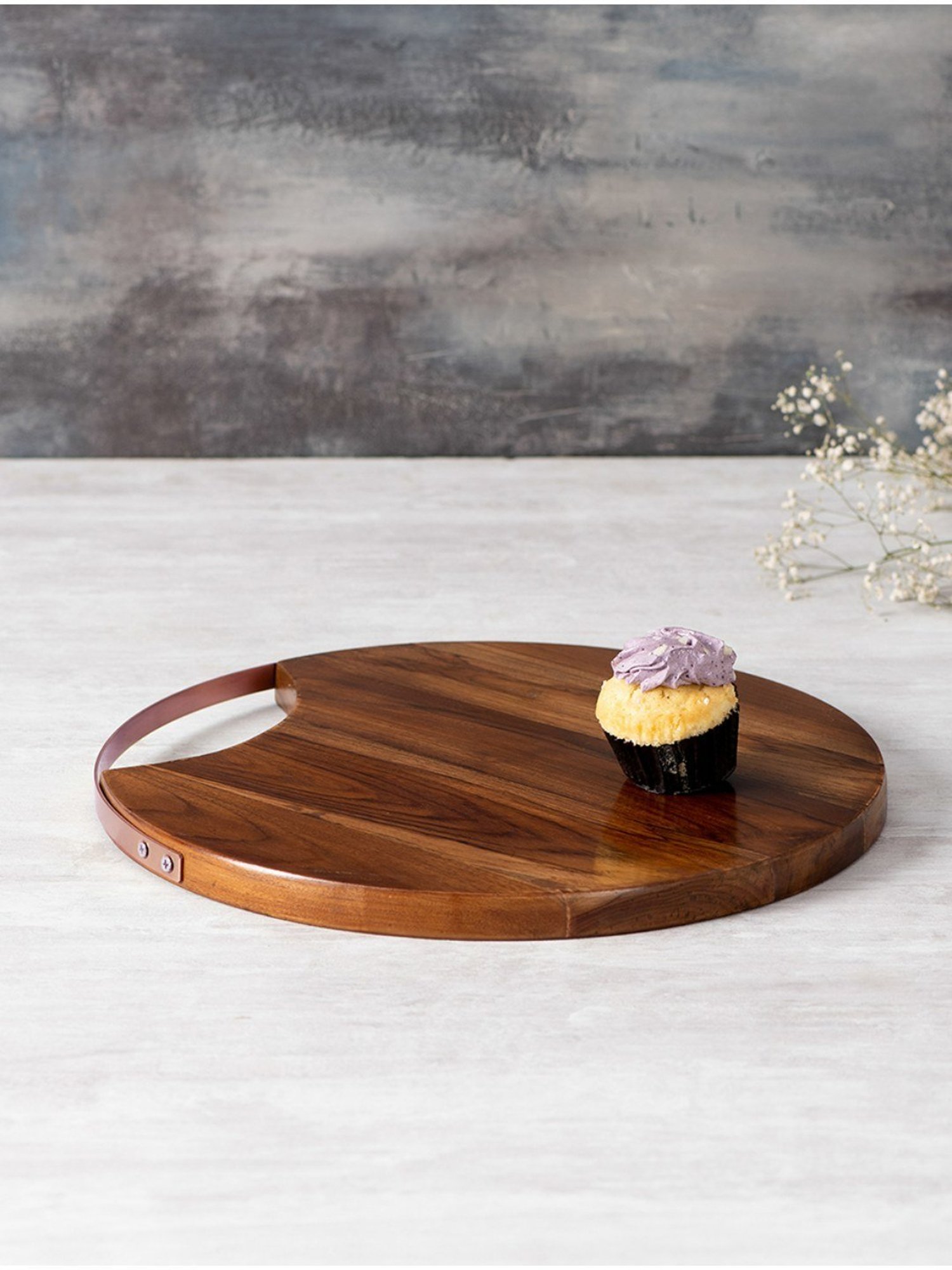 Nestroots Solid Brown & Copper Teak Wood Cheese Board
