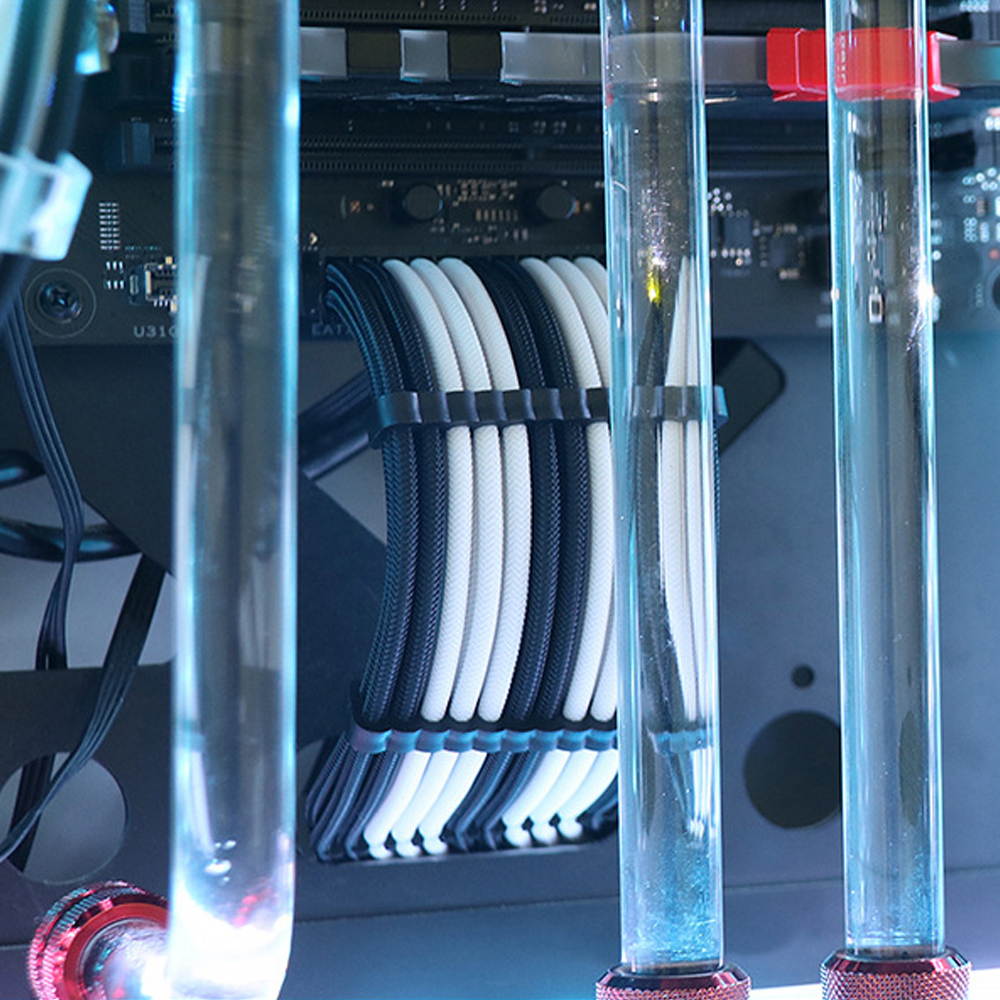 Vicabo QH-LU-025 11.81 in. Braided ATX Sleeved Cable Extension Power Supply Cable Kit PSU Connectors, 24 Pin ATX, 4+4 Pin EPS, 8-pin PCI-E, 6-pin PCI-E with Combs (Black & White)