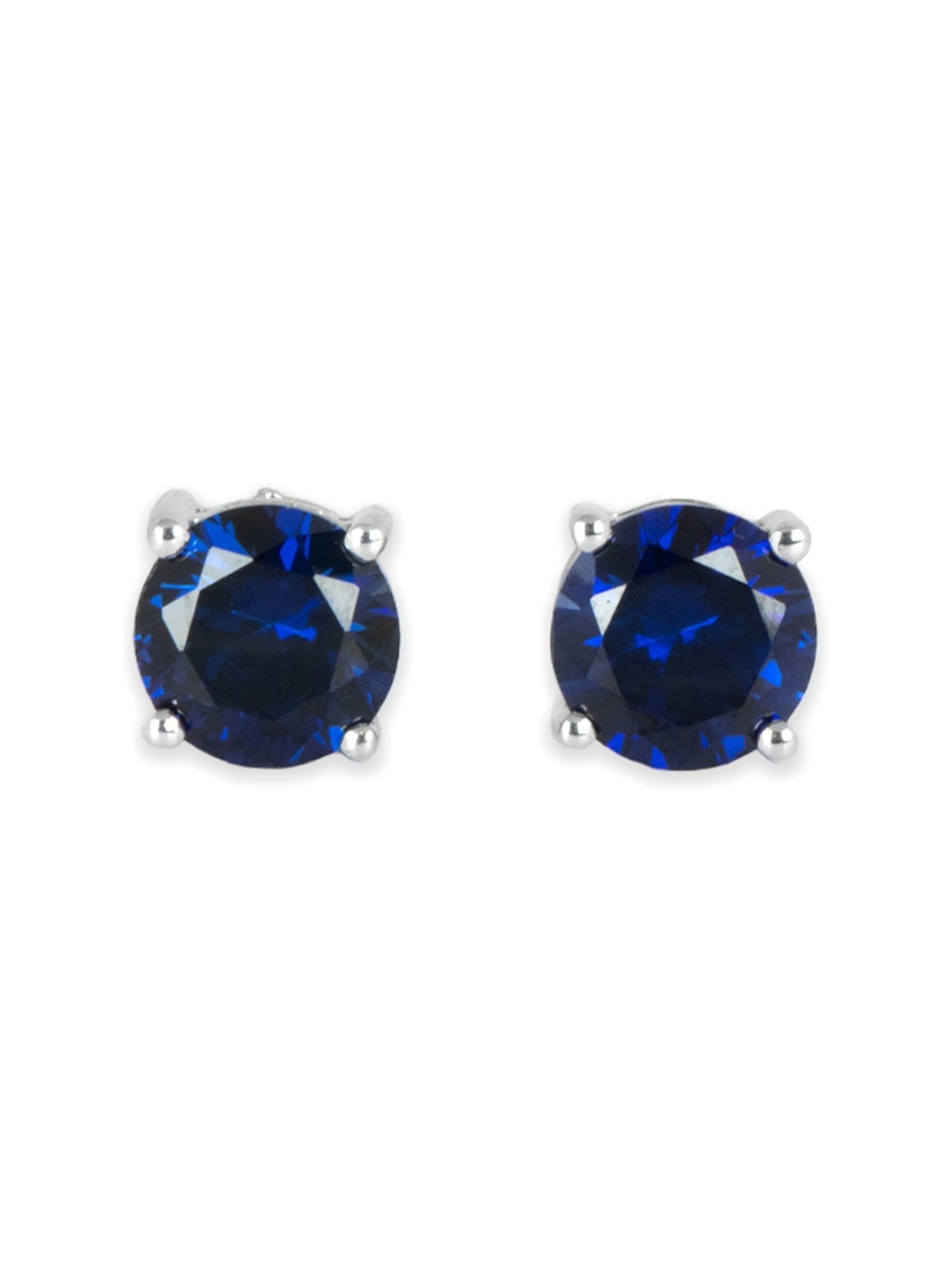 Ornate Jewels 92.5 Sterling Silver Blue Sapphire Solitaire Stud Earrings