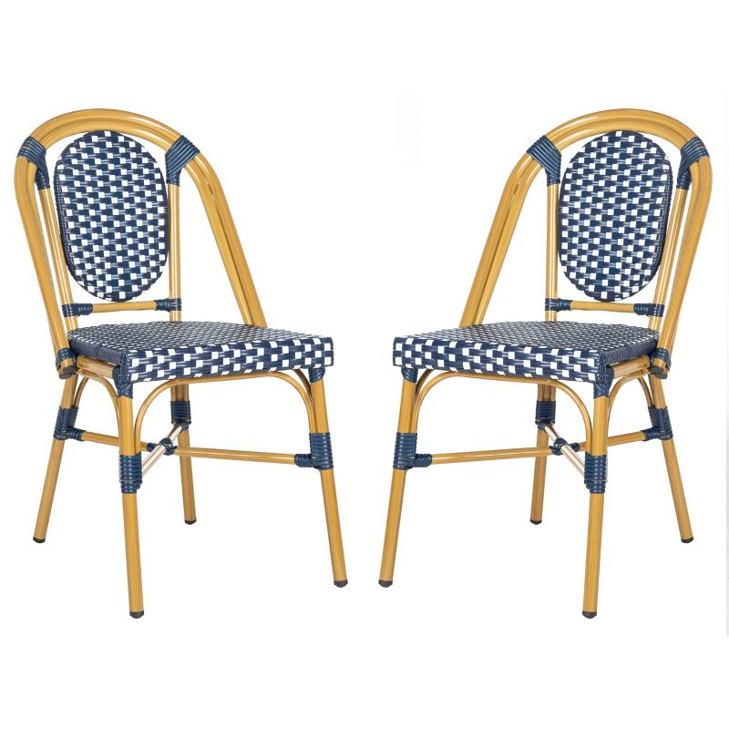 Lenda 2pk French Stackable Bistro Accent Chair - Navy/White/Brown Frame - Safavieh