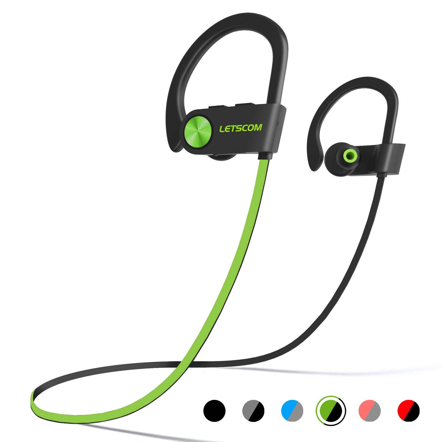 Bluetooth Headphones IPX7 Waterproof, Wireless Sport Earphones, HiFi Bass Stereo Sweatproof Earbuds w/Mic, Noise Cancelling Headset for Workout, Running, Gym, 8 Hours Play Time