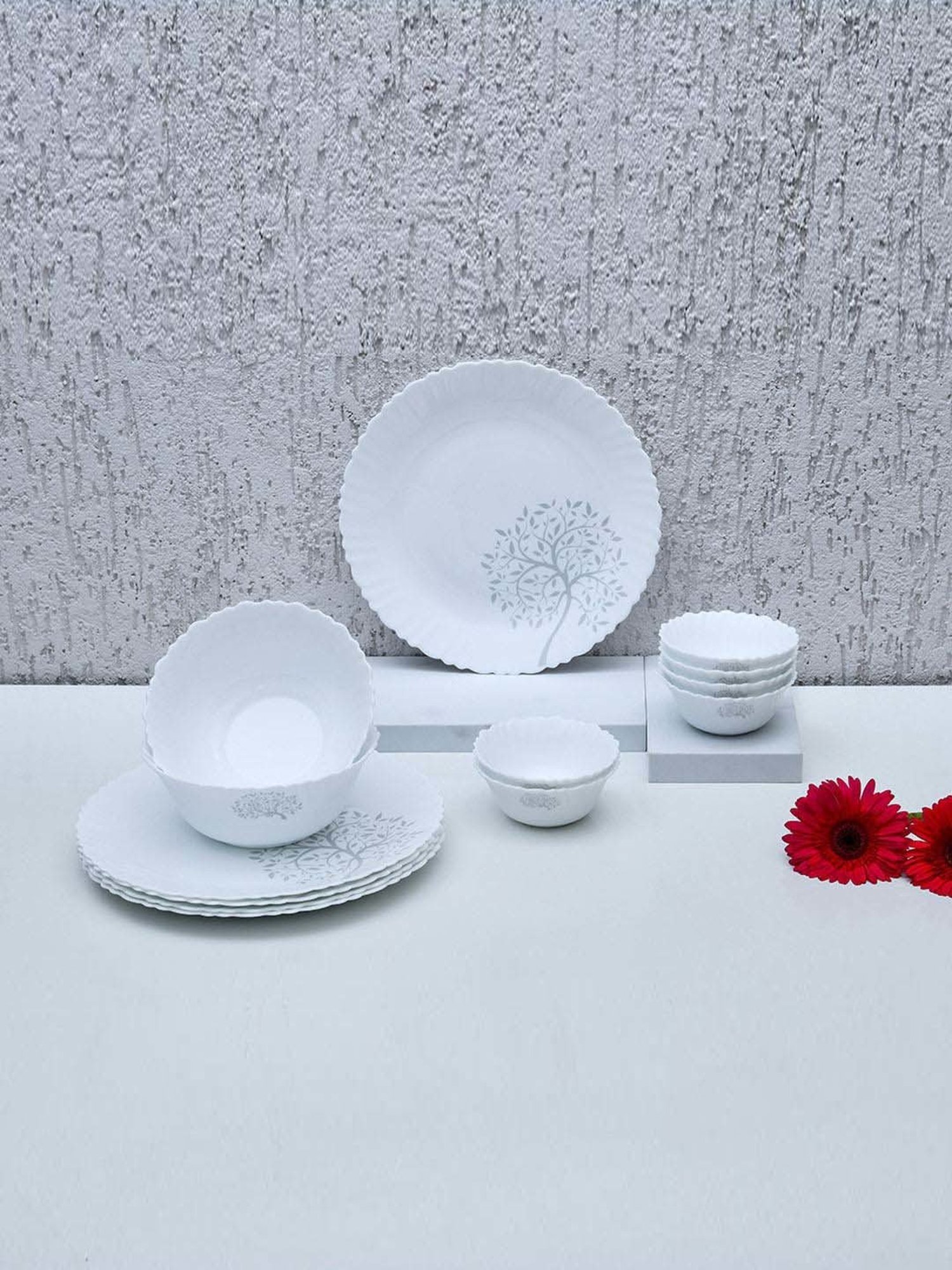 Cello White & Rust Glass Dinner Set