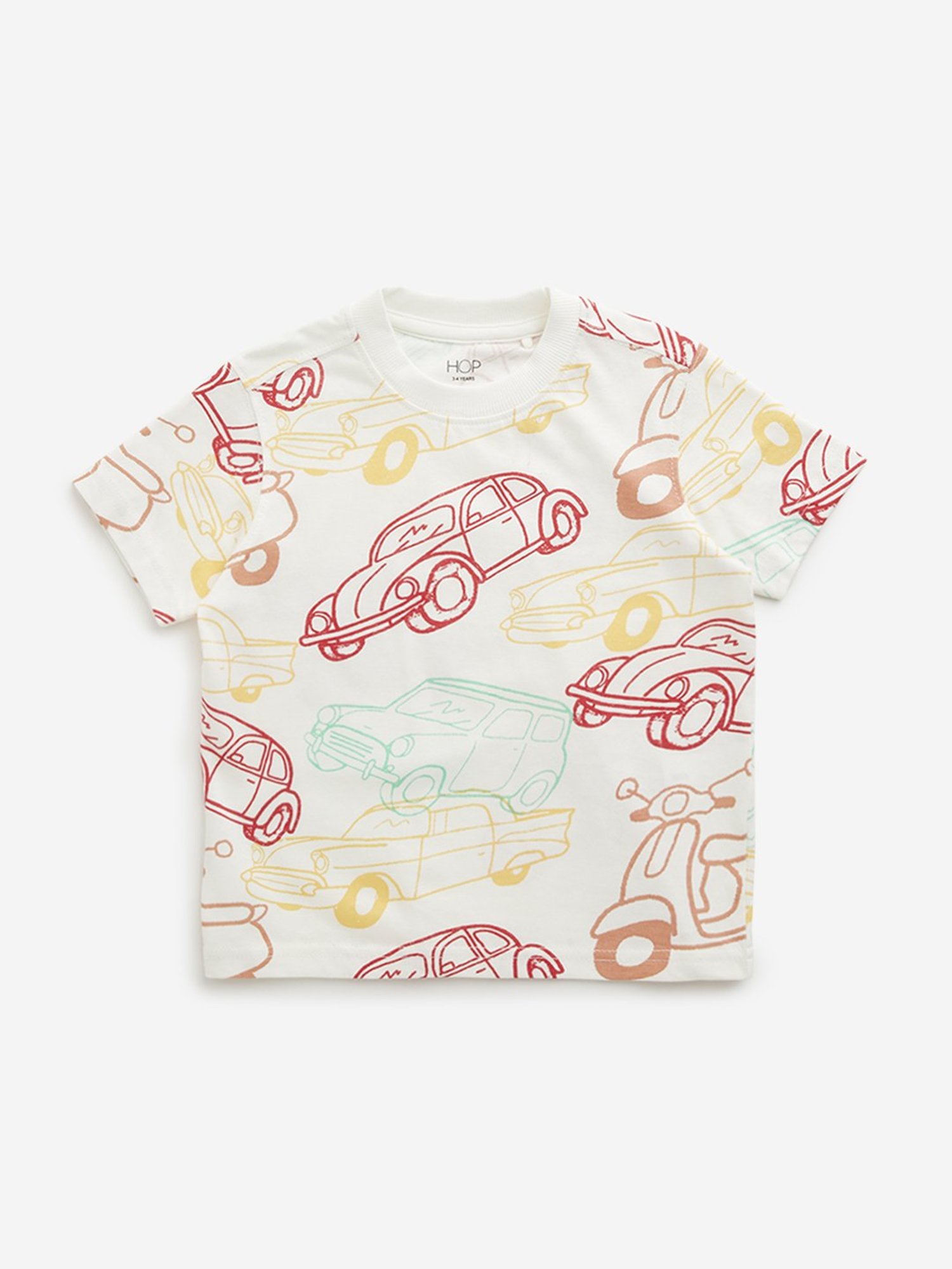 HOP Kids by Westside Off-White Car Printed T-Shirt