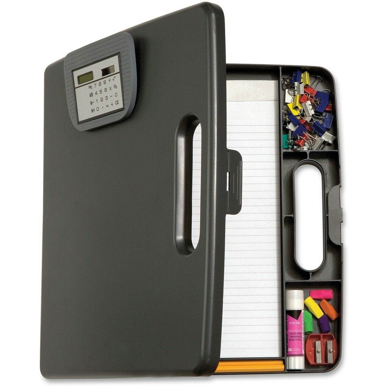 Oic Portable Cliboard Case W/calculator - 1" Clip Capacity - Charcoal (83372)