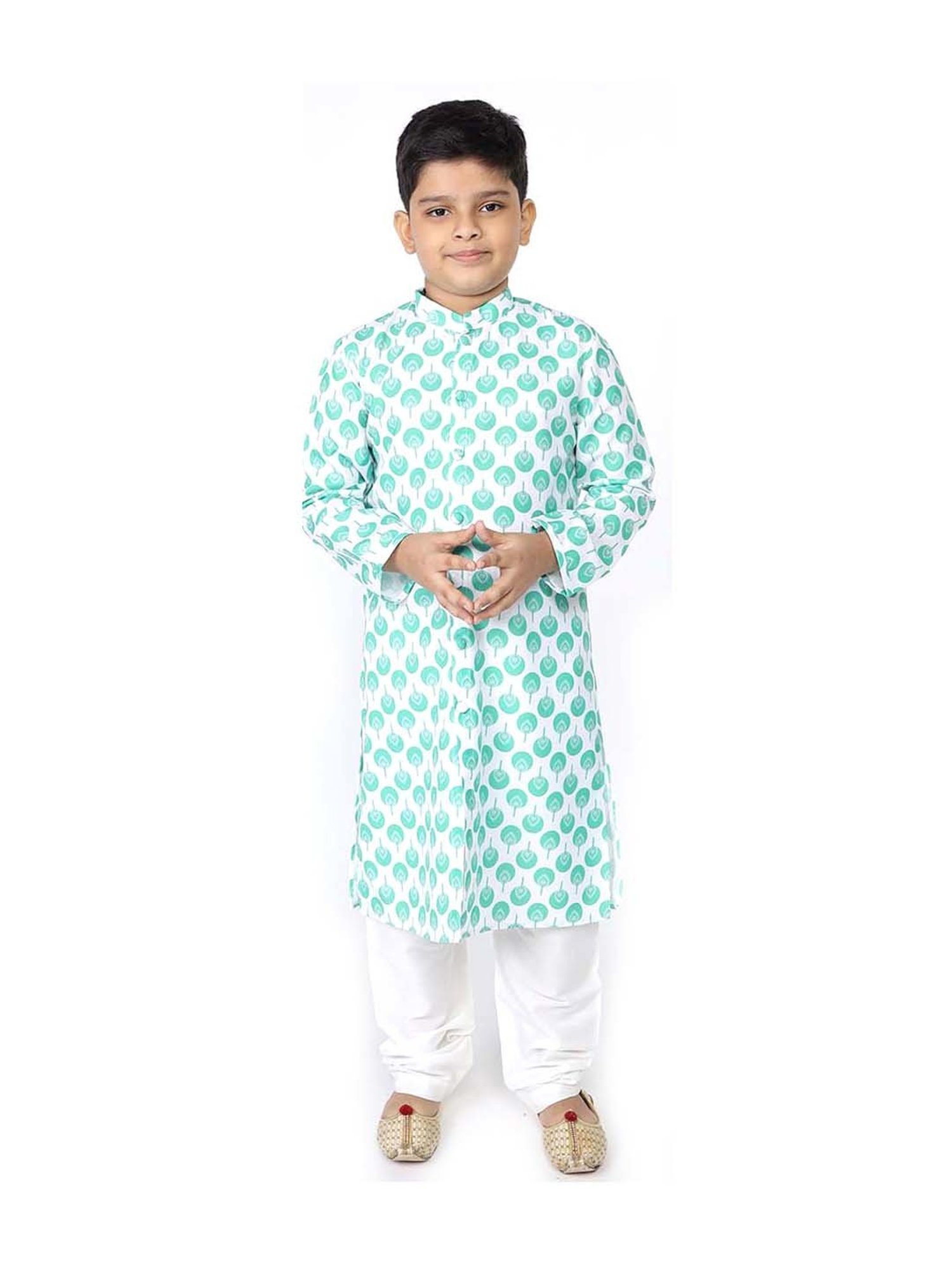 TABARD Kids Green & White Cotton Printed Kurta Set
