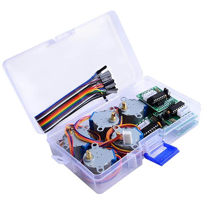 5 Pack Geared Stepper Motor 28BYJ48 5V Stepper Motor + Uln2003 Motor Driver Board + Dupont Wire Jumper Wires Ribbon Cables Compatible with Arduino