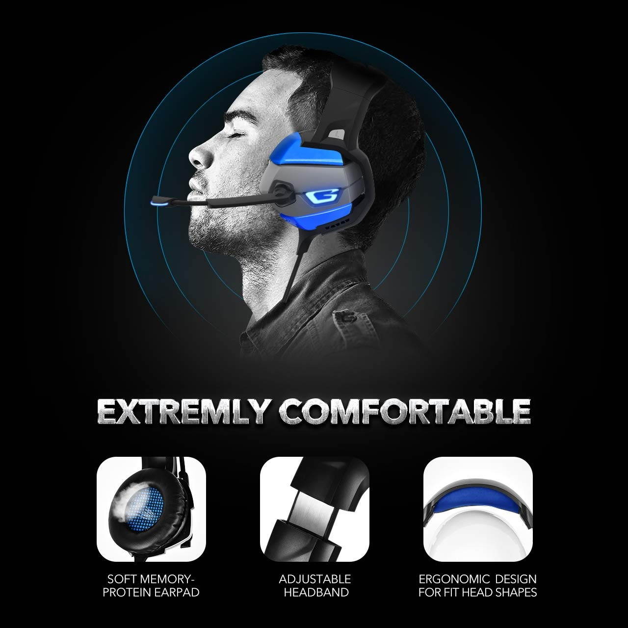 onikuma stereo gaming headset for ps4, xbox one, pc, enhanced 7.1 surround sound, updated noise cancelling mic headphones, soft breathing earmuffs, mute & volume control for nintendo switch laptop