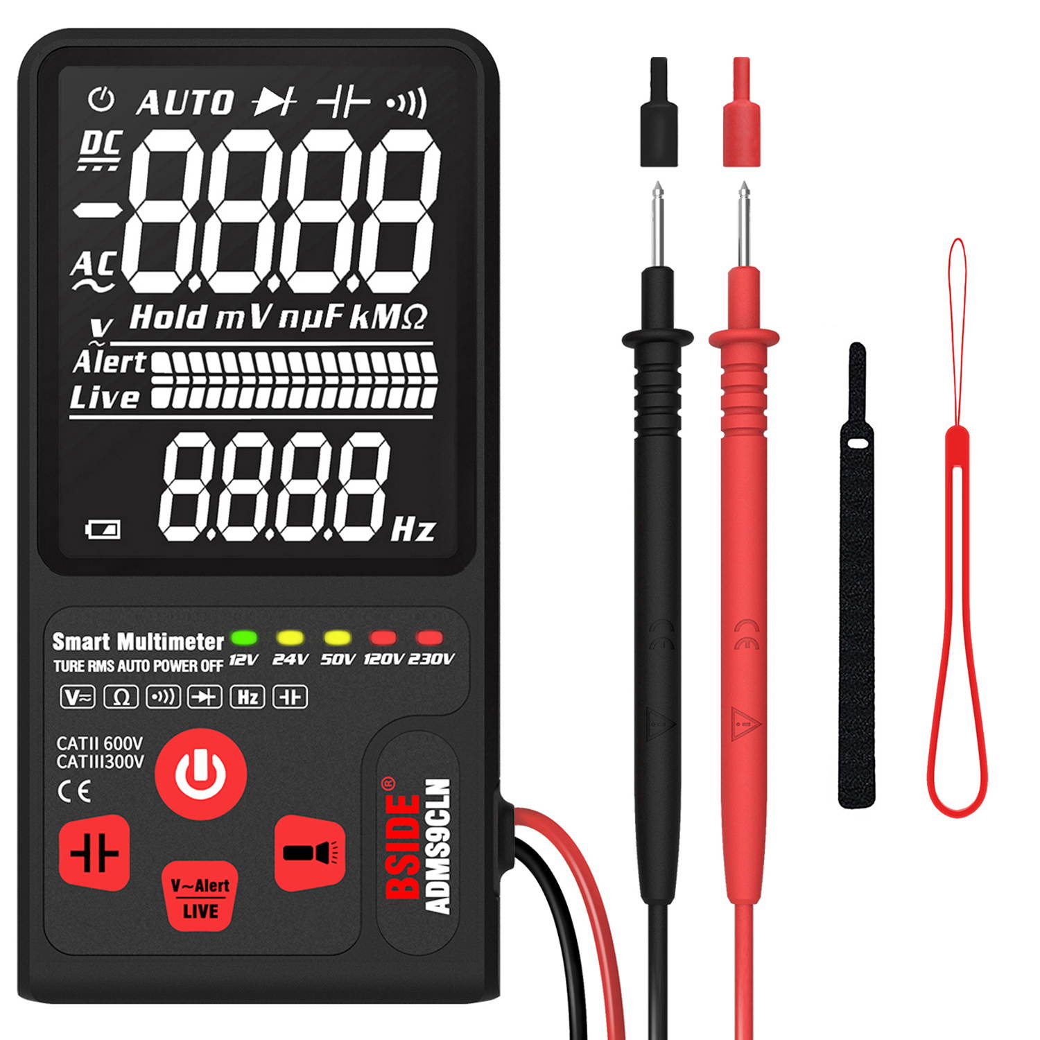 BSIDE ADMS9CLN Dual Mode Intelligent Automatic Digital Multimeter AC/DC Voltage Resistance Frequency Capacitance Meter Diode On-off Automatic Identification True RMS 3.5 Inch EBTN LCD 9999 Counts