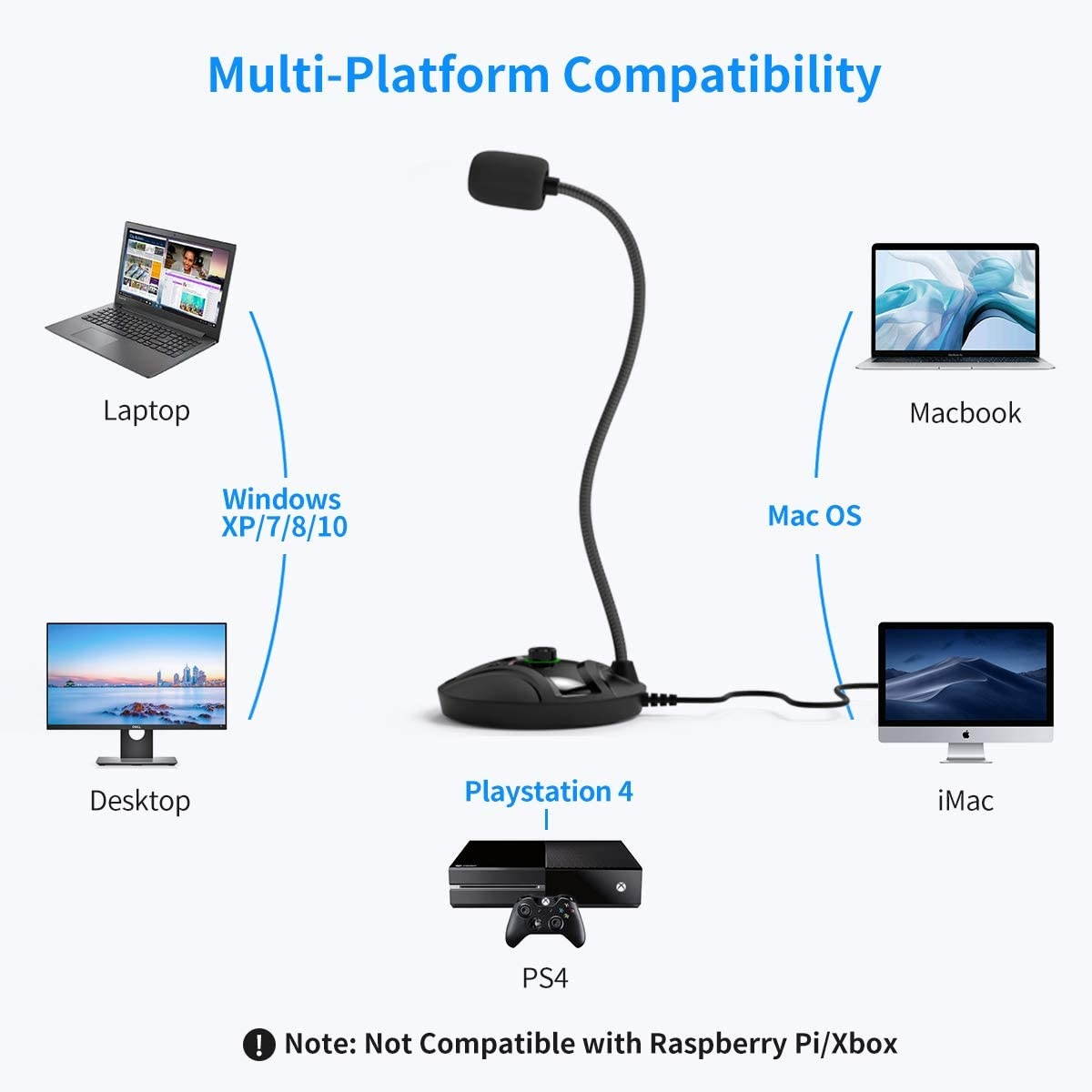 USB Computer Microphone with Mute Button & Volume Knob Compatible with PC Laptop Desktop Mac PS4, Play & Plug Gooseneck Mic Recording for Gaming, Streaming, YouTube, Vocal, Dictation