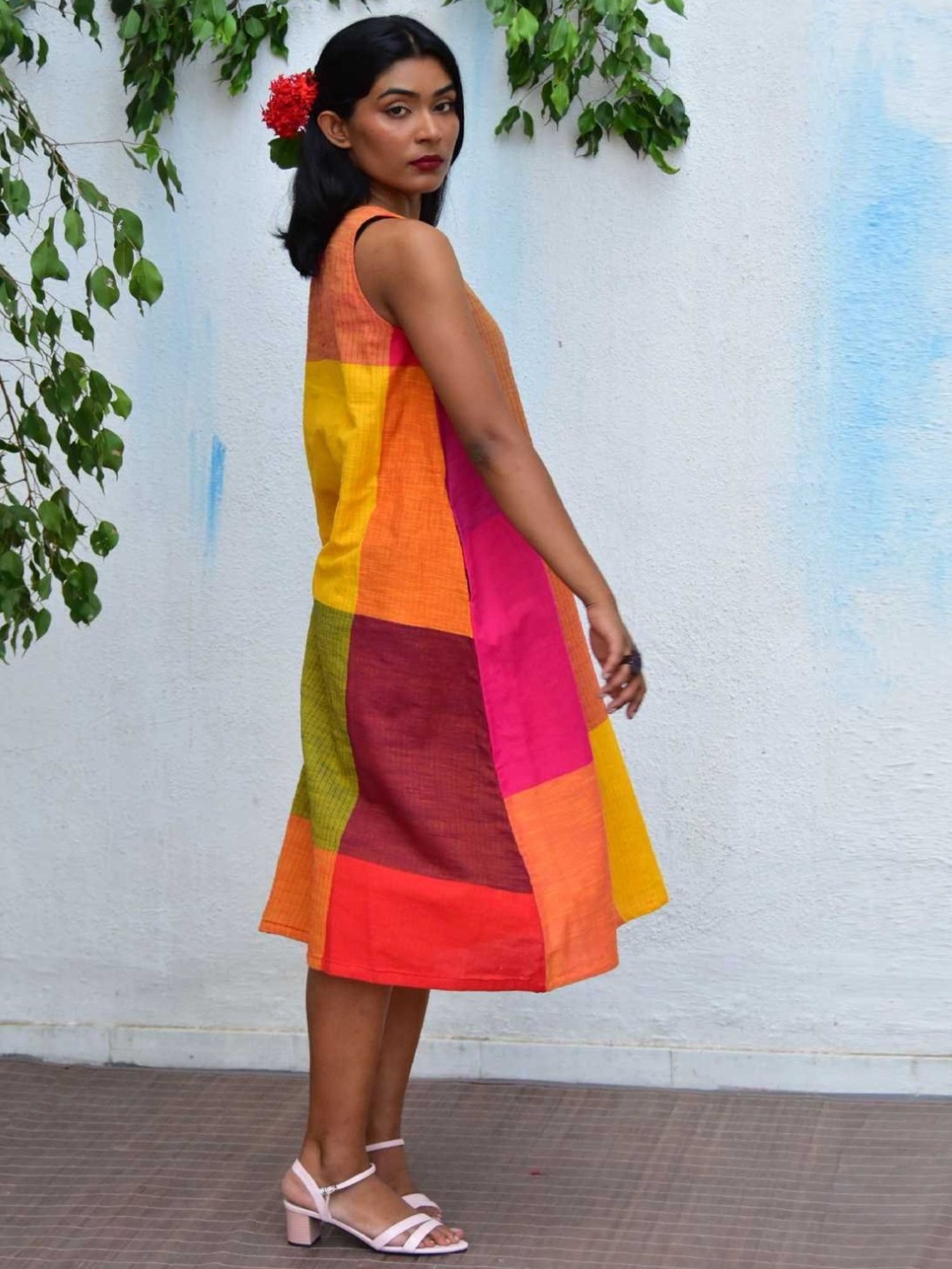 Chidiyaa Multi Rainbow Cafe Summer Skies Handwoven Cotton Dress