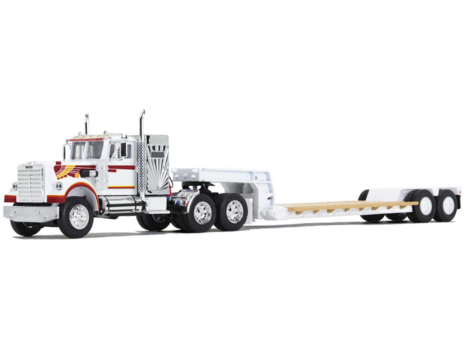 White Western Star 4900 with 36" Vintage Flat Top Sleeper and Wilson 40' Vintage Refridgerated Trailer Red and White with Stripes 1/64 Diecast Model by DCP/First Gear