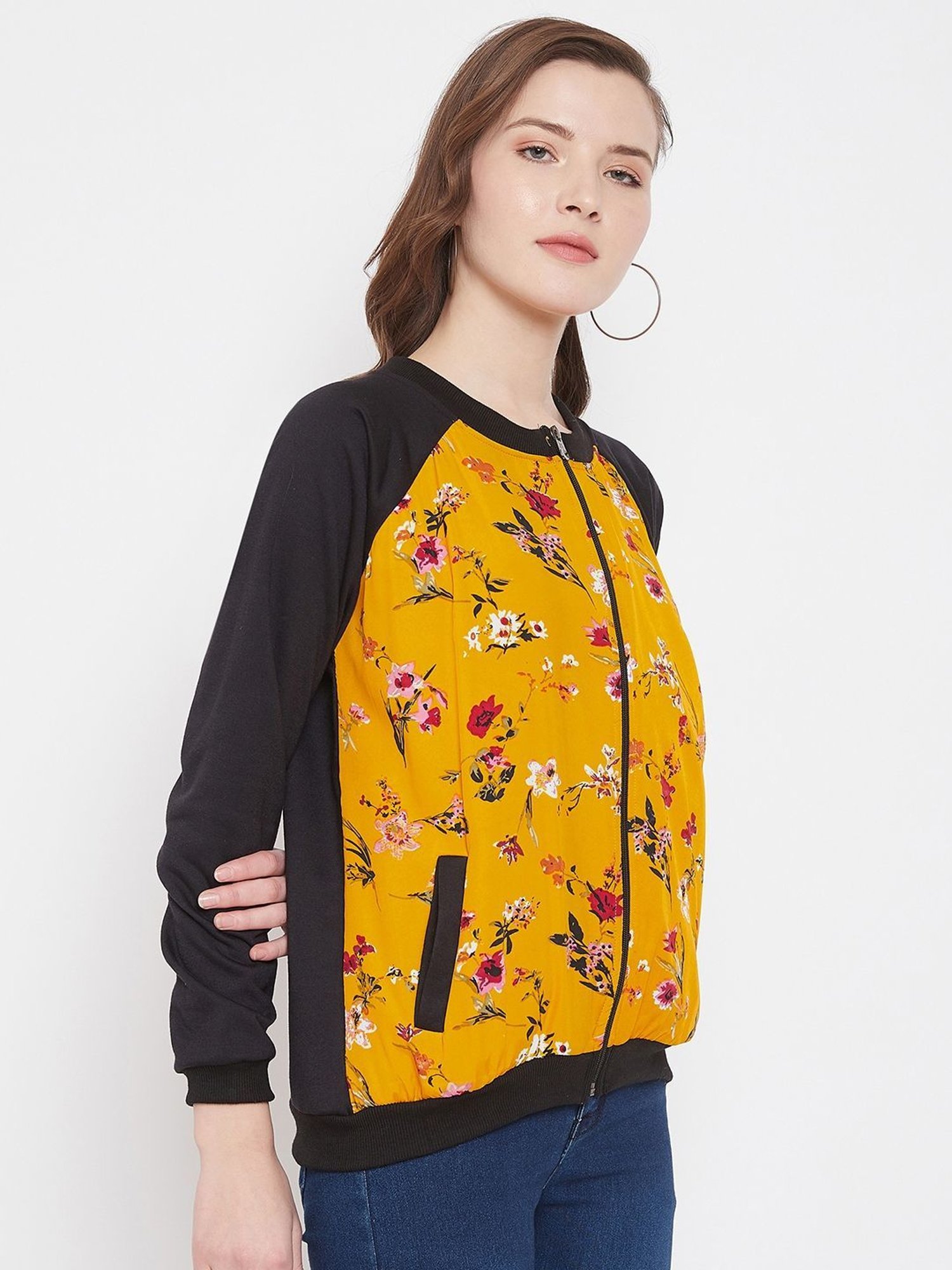 PURYS Black & Yellow Floral Print Jacket