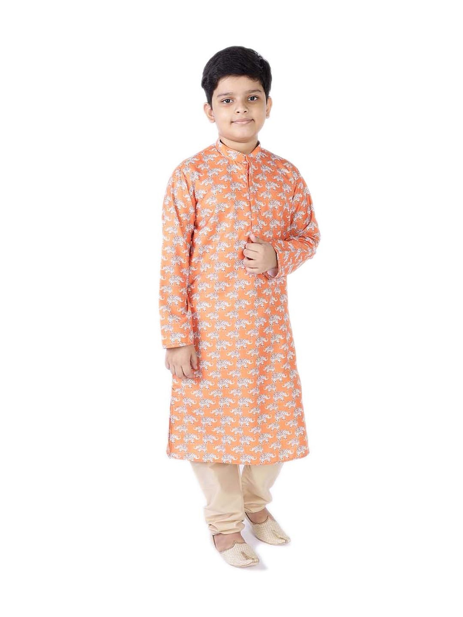 TABARD Kids Orange & Beige Cotton Printed Kurta Set