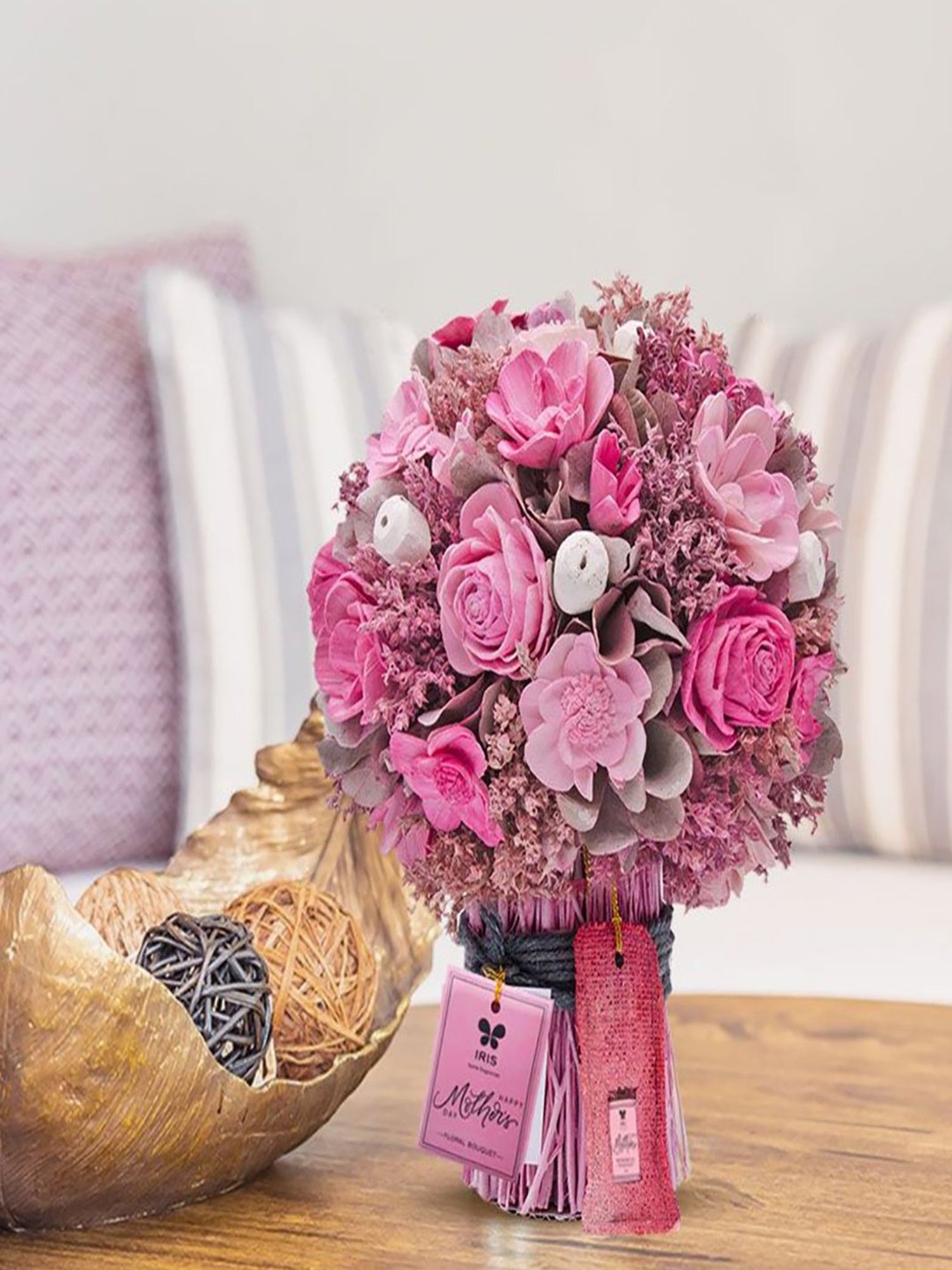 IRIS Pink Dry Flower Bouquet with Fragrance Spray Bottle