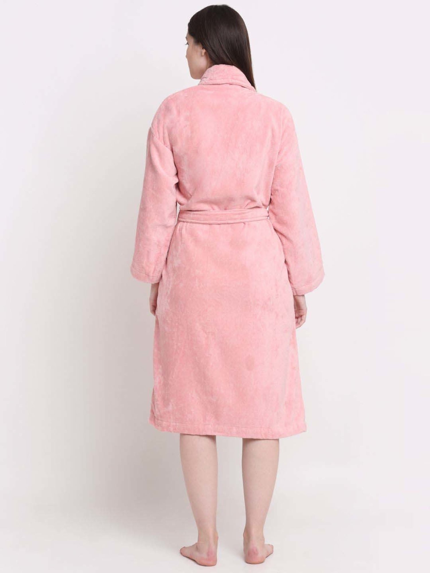 Creeva Luxury Pink Cotton 380 GSM Super Soft Velour Small Size Bathrobe
