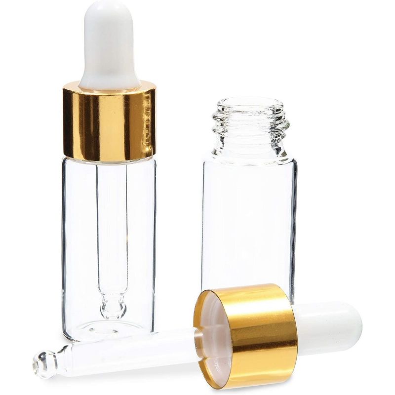 24 Pack 0.3oz Clear & Gold Glass Bottles with Glass Droppers for Beauty, Essential Oils and Perfumes